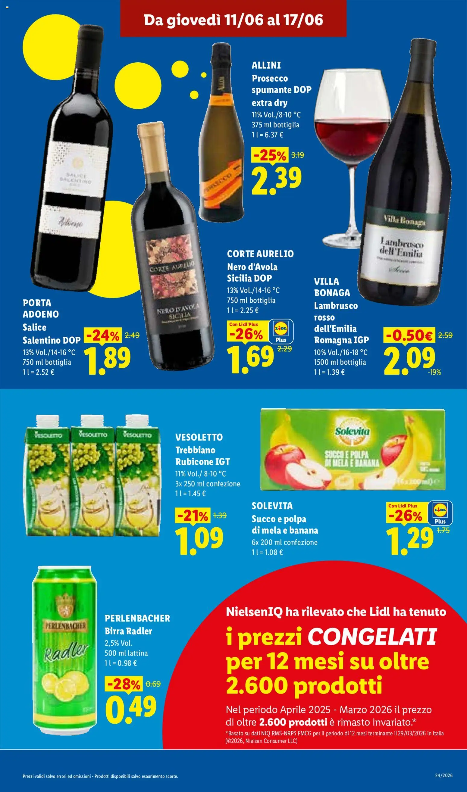 Volantino Lidl del 11.06.2026 | Pagina: 9 | Prodotti: Succo, Birra, Prosecco, Spumante