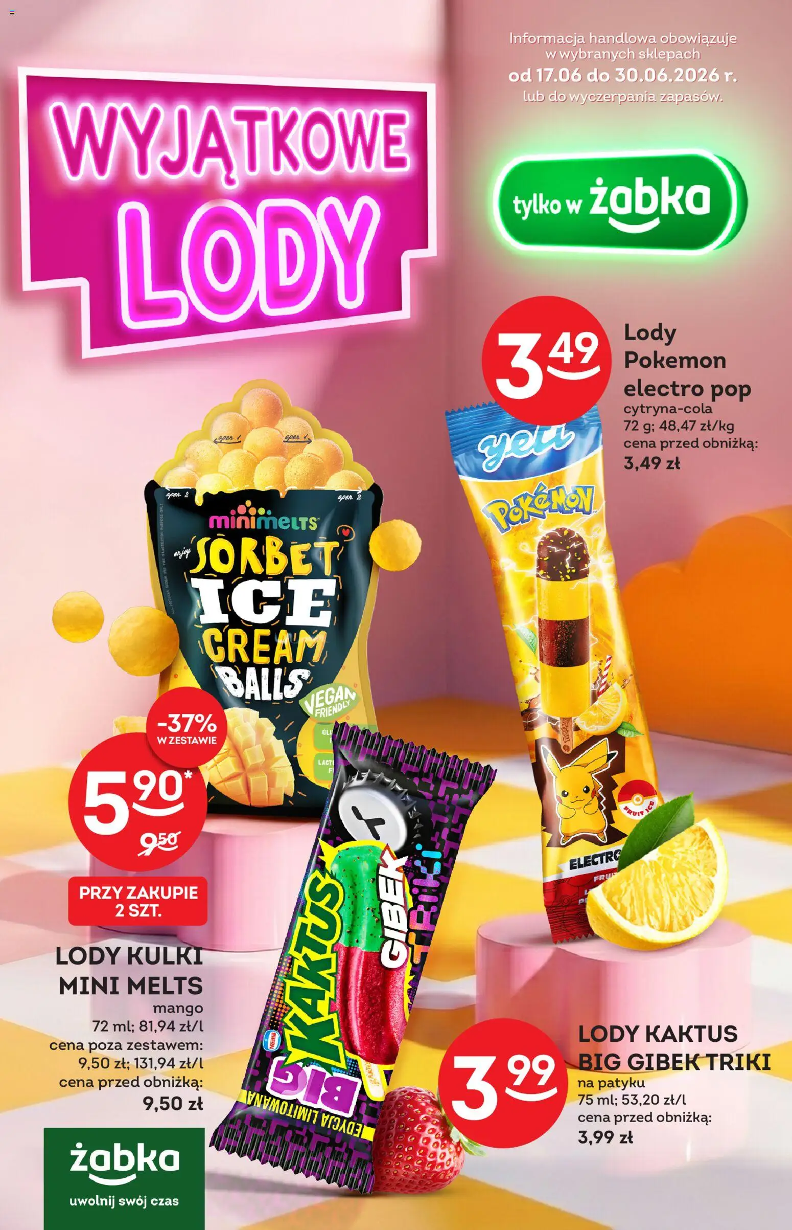 Żabka gazetka - Katalog lodowy od 17.06.2026 | Strona: 1 | Produkty: Mango, Sorbet, Lody Kaktus, Lody