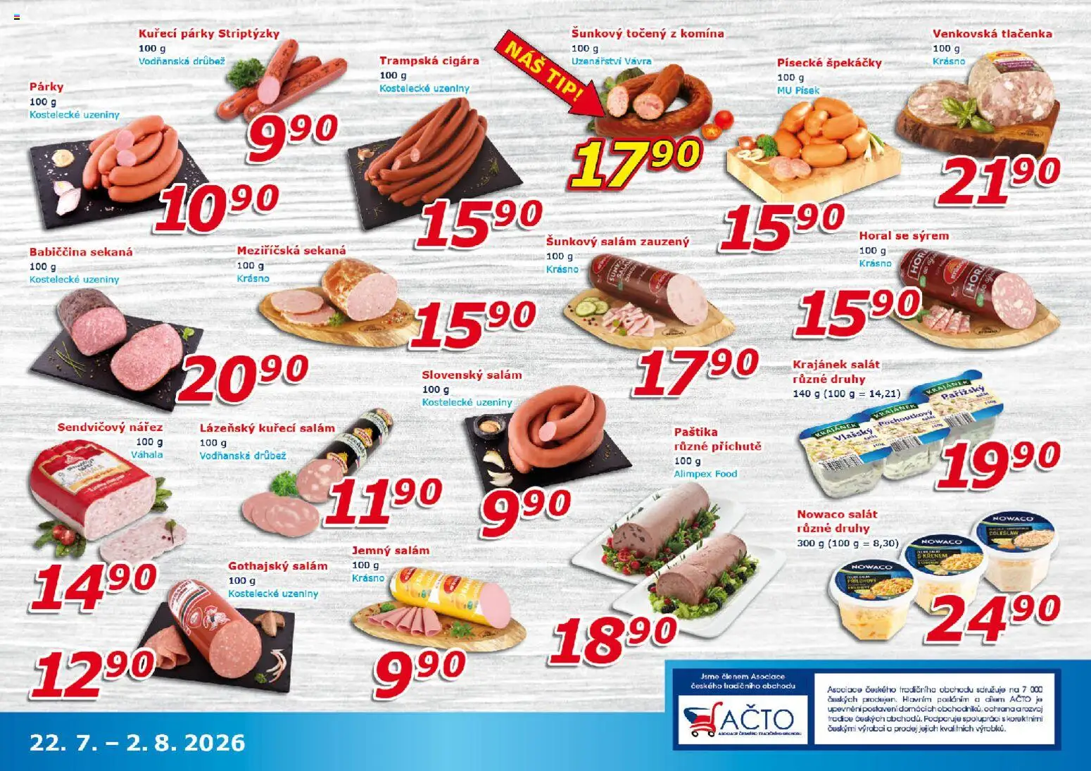Eso market leták od 22.07.2026 | Strana: 3 | Produkty: Párky, Uzeniny, Šunkový salám, Paštika