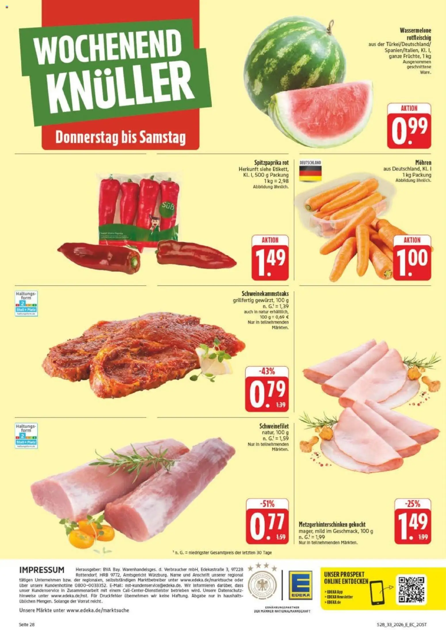 Edeka Prospekt Leipzig – gültig ab 10.08.2026 | Seite: 38 | Produkte: Mohren, Schweinefilet, Wassermelone
