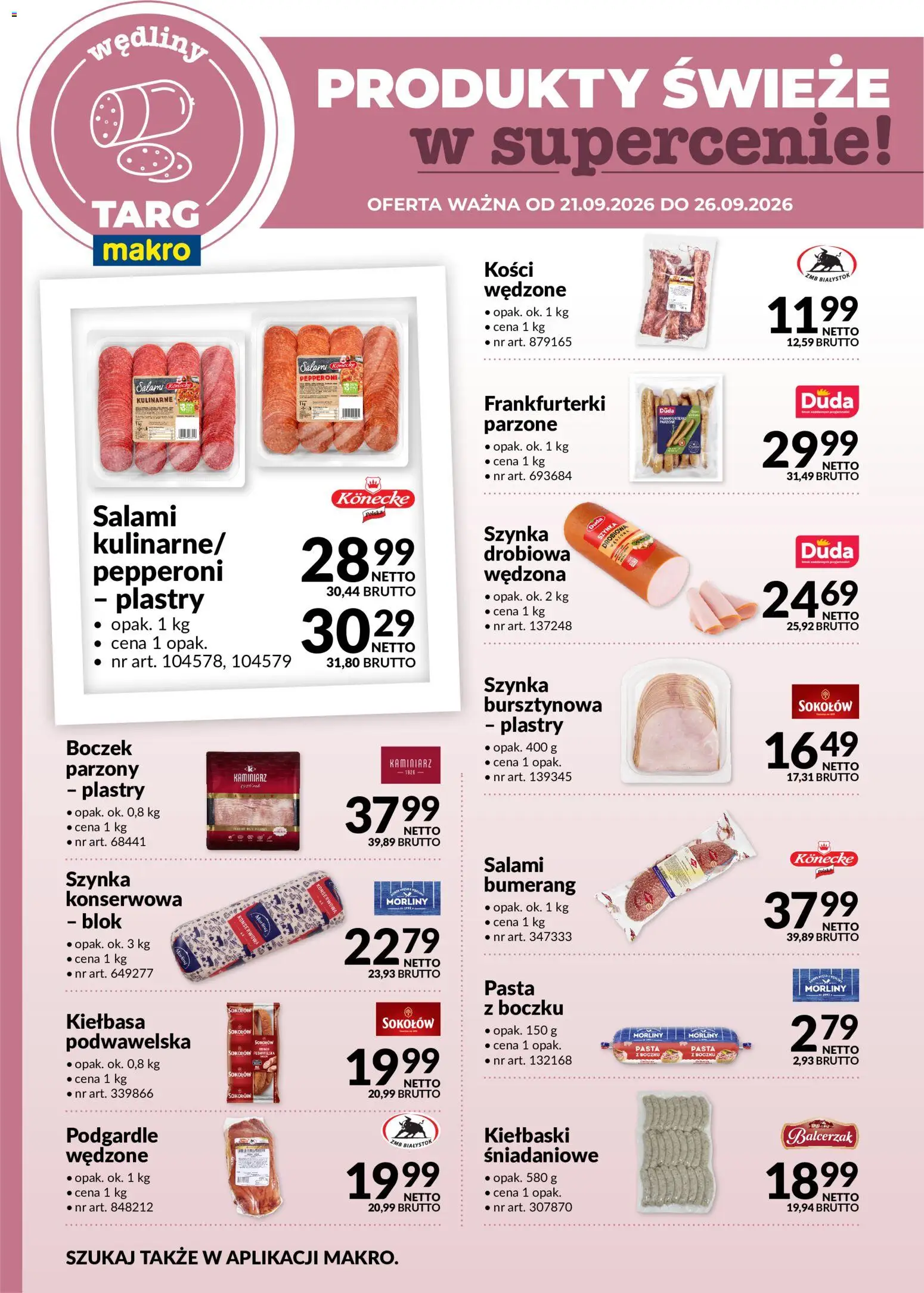Makro gazetka - Produkty świeże w supercenie od 21.09.2026 | Strona: 2 | Produkty: Kiełbasa, Szynka drobiowa, Szynka, Boczek