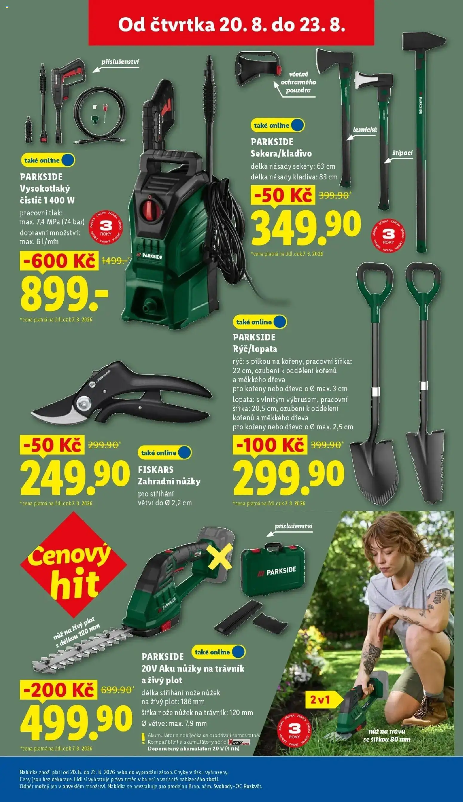 Lidl leták od 20.08.2026 - Nový akční leták | Strana: 33 | Produkty: Fiskars, Zahradní nůžky, Vysokotlaký čistič, Aku nůžky