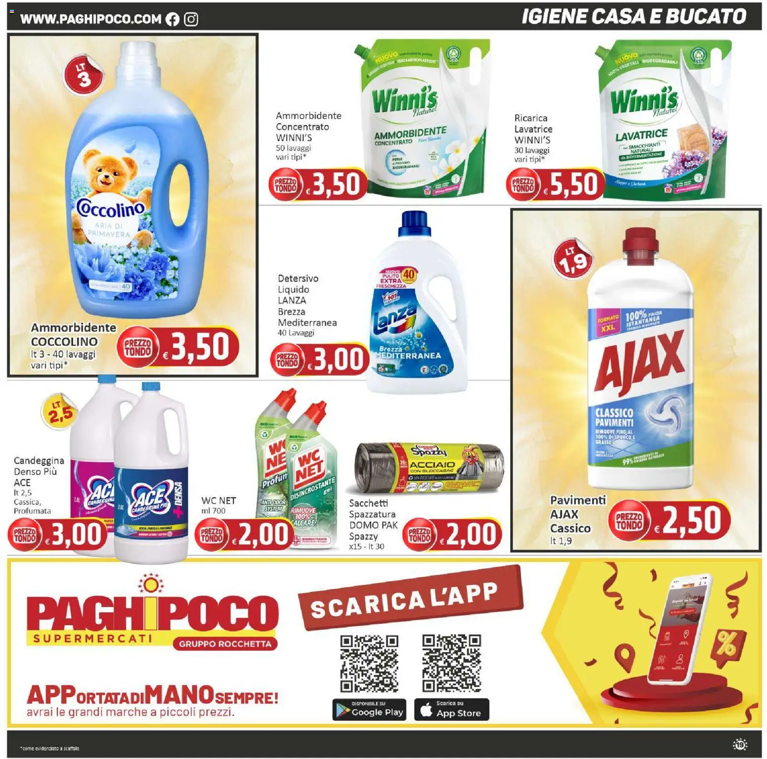 Volantino Paghi Poco del 09.06.2026 | Pagina: 19 | Prodotti: Candeggina, Lavatrice, Scaffale, WC