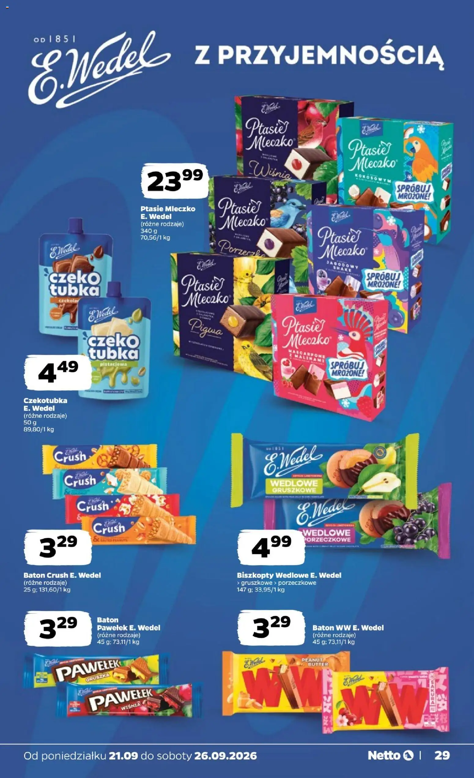 Netto gazetka od poniedziałku od 21.09.2026 | Strona: 29 | Produkty: Pigwa, Gruszka, Baton, Ptasie mleczko
