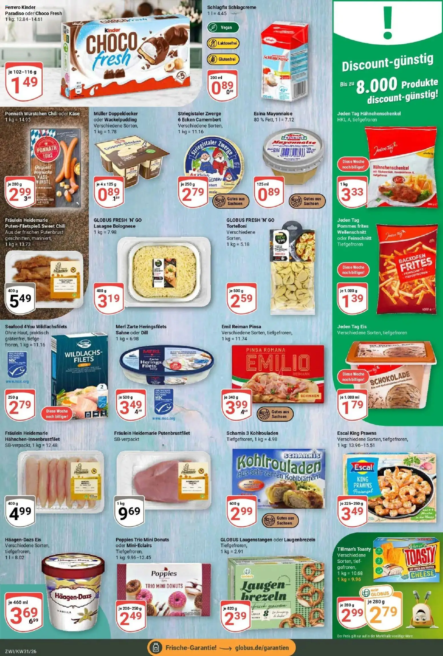Globus Prospekt Zwickau – gültig ab 27.07.2026 | Seite: 13 | Produkte: Hahnchenschenkel, Schokolade, Backofen, Sahne