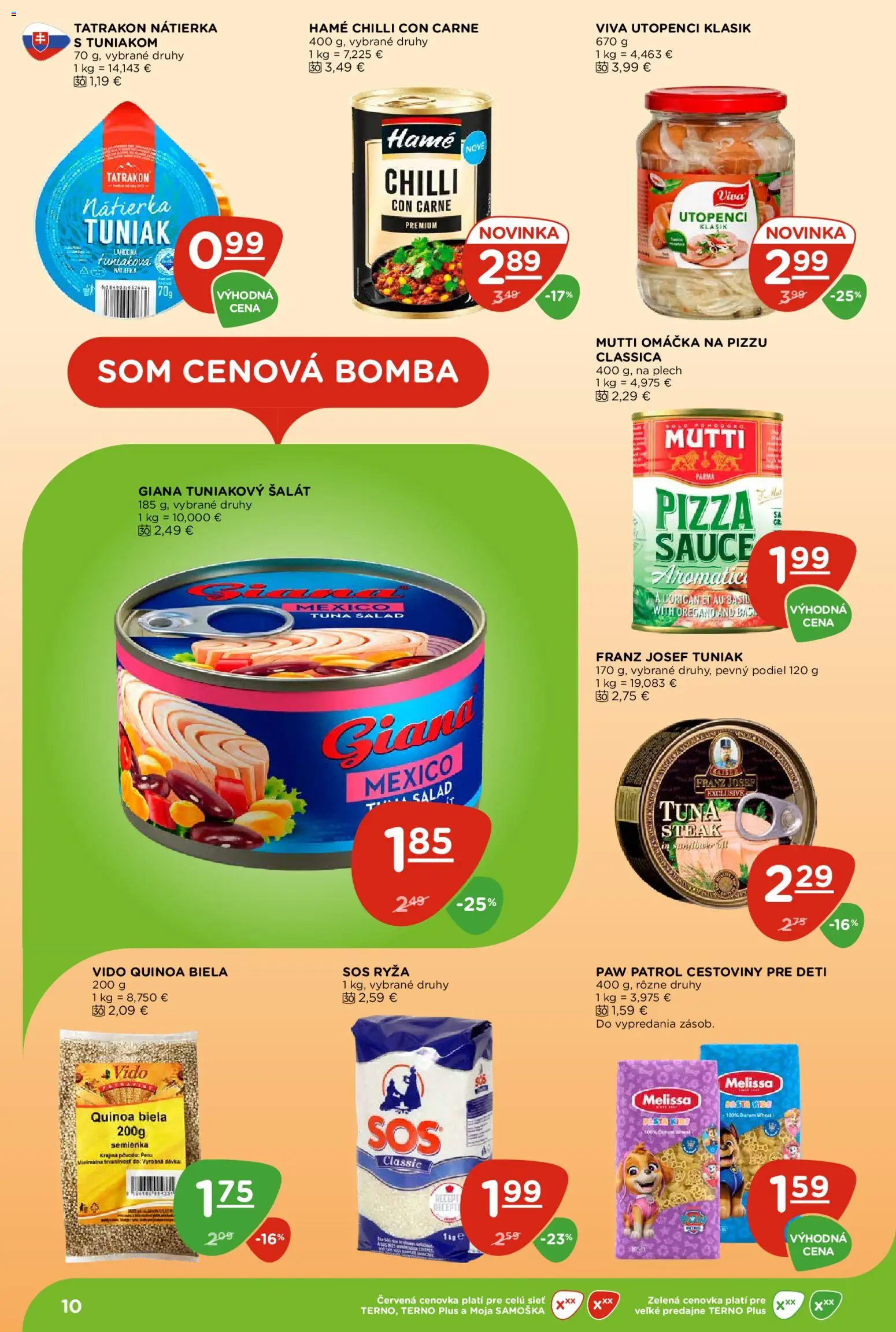 Nové Terno akcie – leták je platný od 20.08.2026 | Strana: 10 | Produkty: Tuniak, Nátierka, Tuniakový šalát, Steak