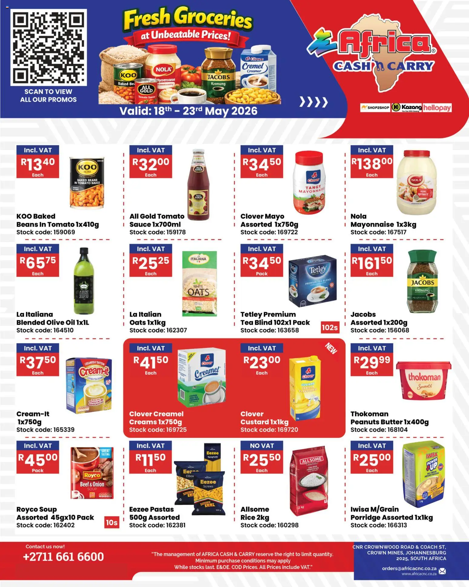 New Africa Cash & Carry catalogue – valid from 18.05.2026 | Page: 1 | Products: Butter, Beef, Soup, Sauce