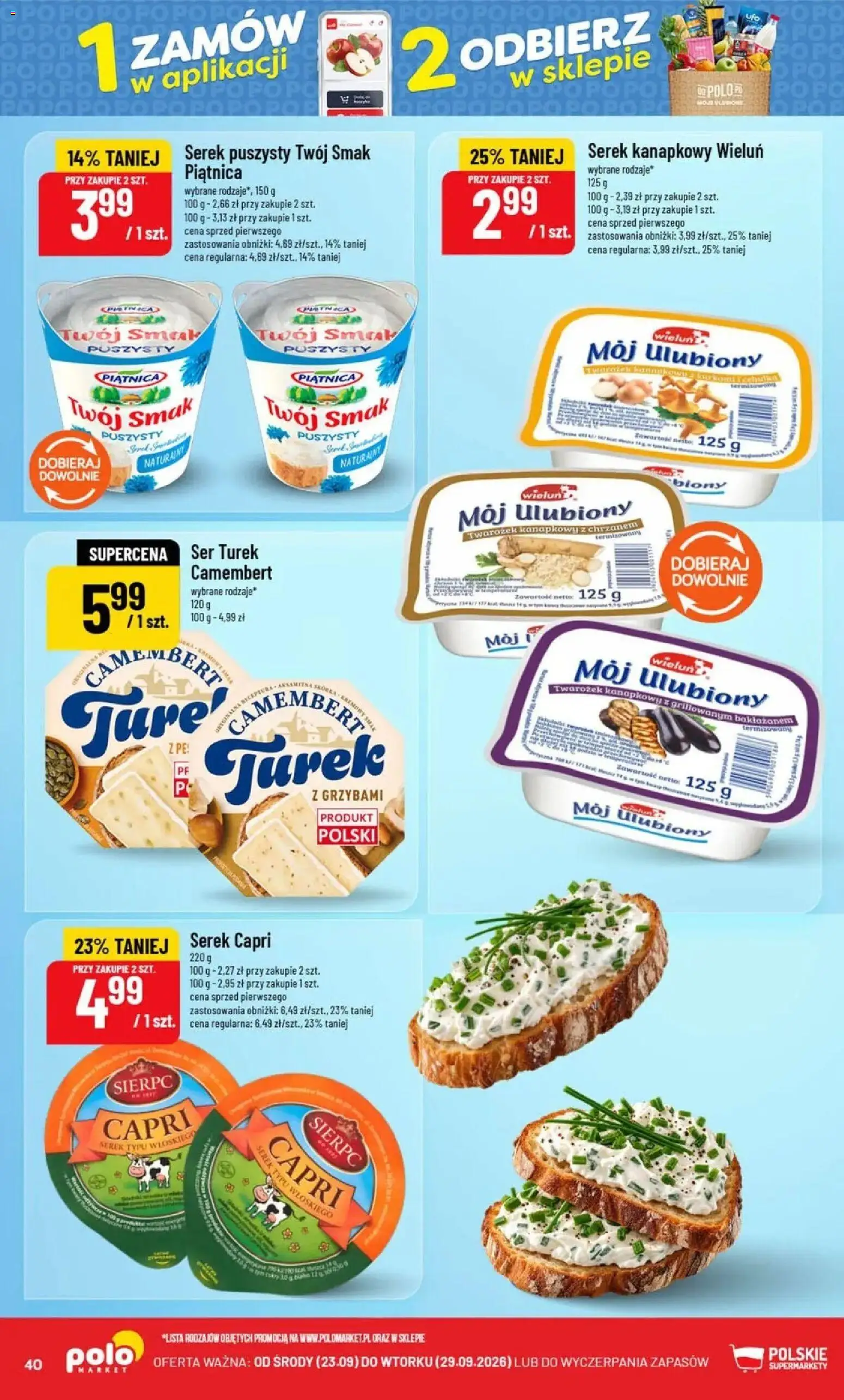Nowa POLOmarket gazetka od jutra 23.09.2026 | Strona: 40 | Produkty: Serek kanapkowy, Serek, Camembert, Ser
