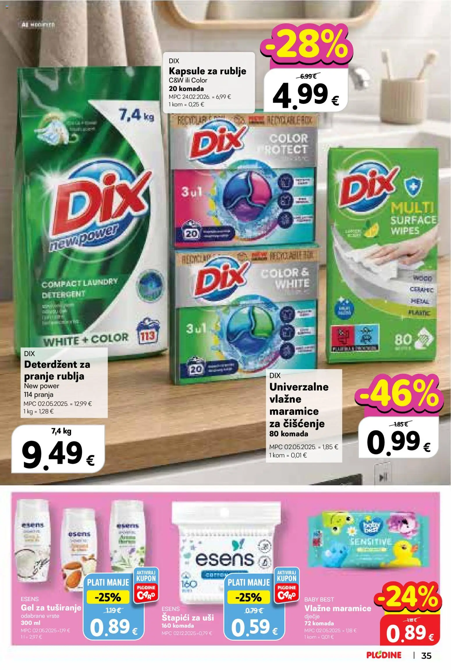 Plodine katalog | vrijedi od 09.09.2026 | Stranica: 35 | Proizvodi: Vlažne maramice, Štapići za uši, Deterdžent za pranje rublja, Štapići