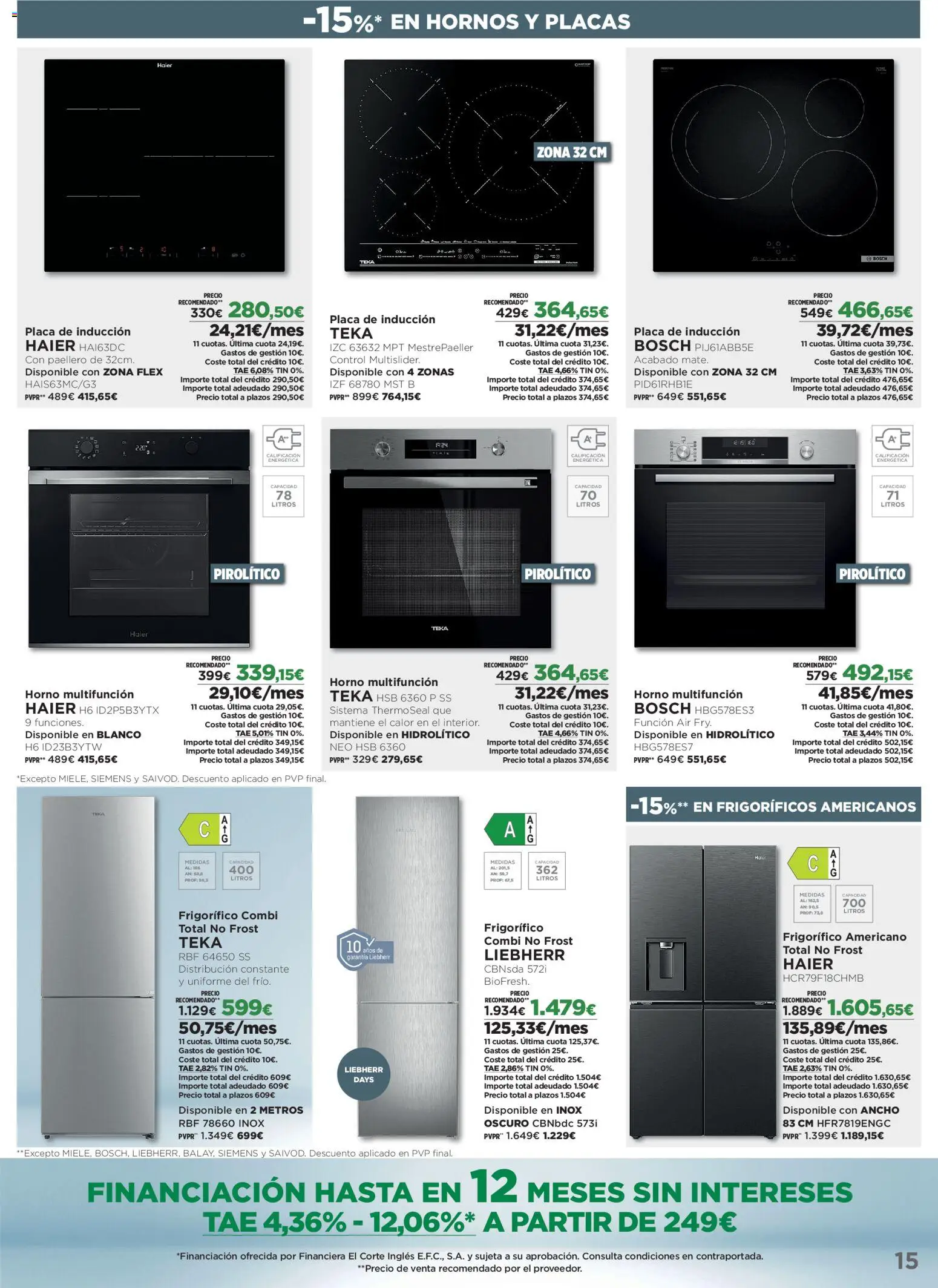 El Corte Inglés Los Tecnoprecios │ válido desde el 26/10/2026 | Página: 15 | Productos: Placa de inducción, Horno, Combi
