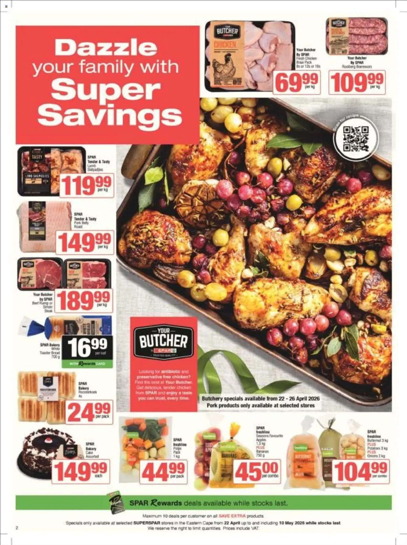 New Superspar catalogue – valid from 22.04.2026 | Page: 2 | Products: Pork, Apples, Preservative, Onions