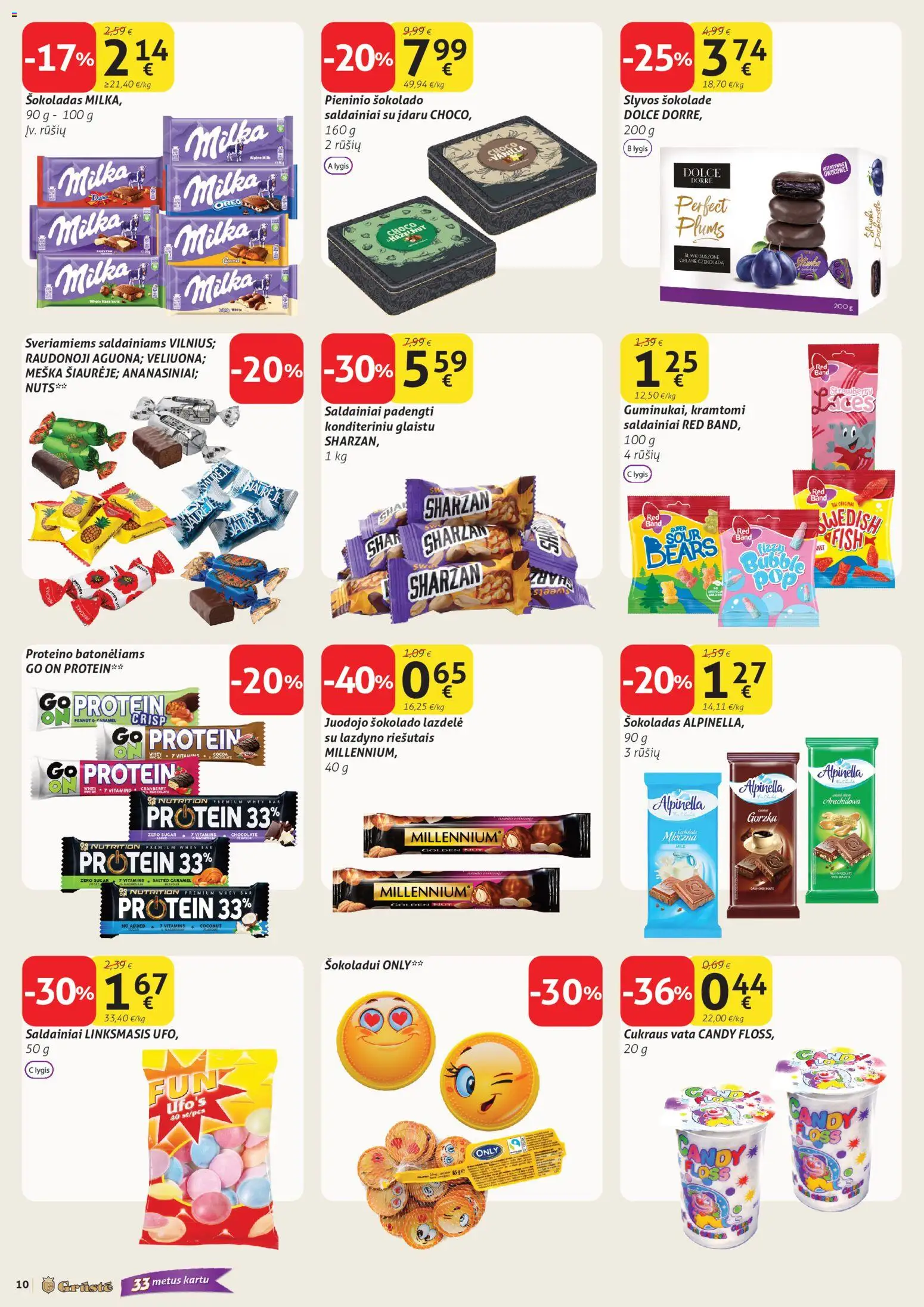 GRUSTE akcijos nuo 2026.07.11 | Puslapis: 10 | Prekių: Šokoladas, Saldainiai, Vata