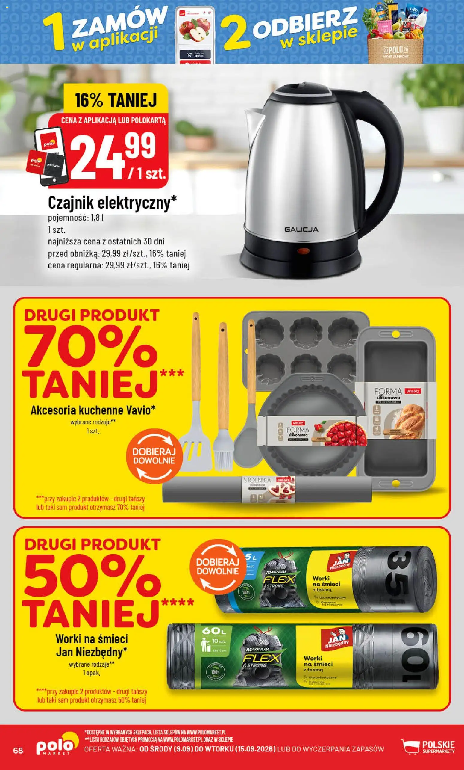 POLOmarket gazetka od 09.09.2026 | Strona: 68 | Produkty: Worki na śmieci, Czajnik, Magnum