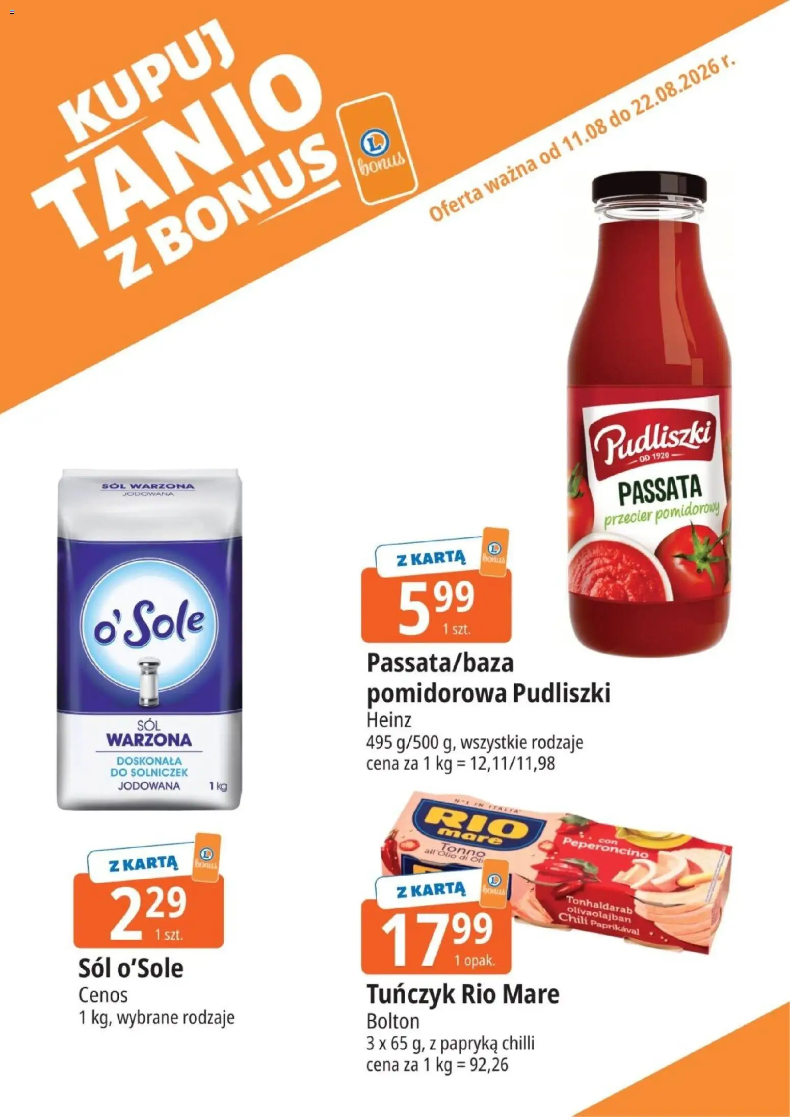 E.Leclerc gazetka - Kupuj Tanio Z Bonus od 11.08.2026 | Strona: 9 | Produkty: Karta, Papryka, Tuńczyk, Passata