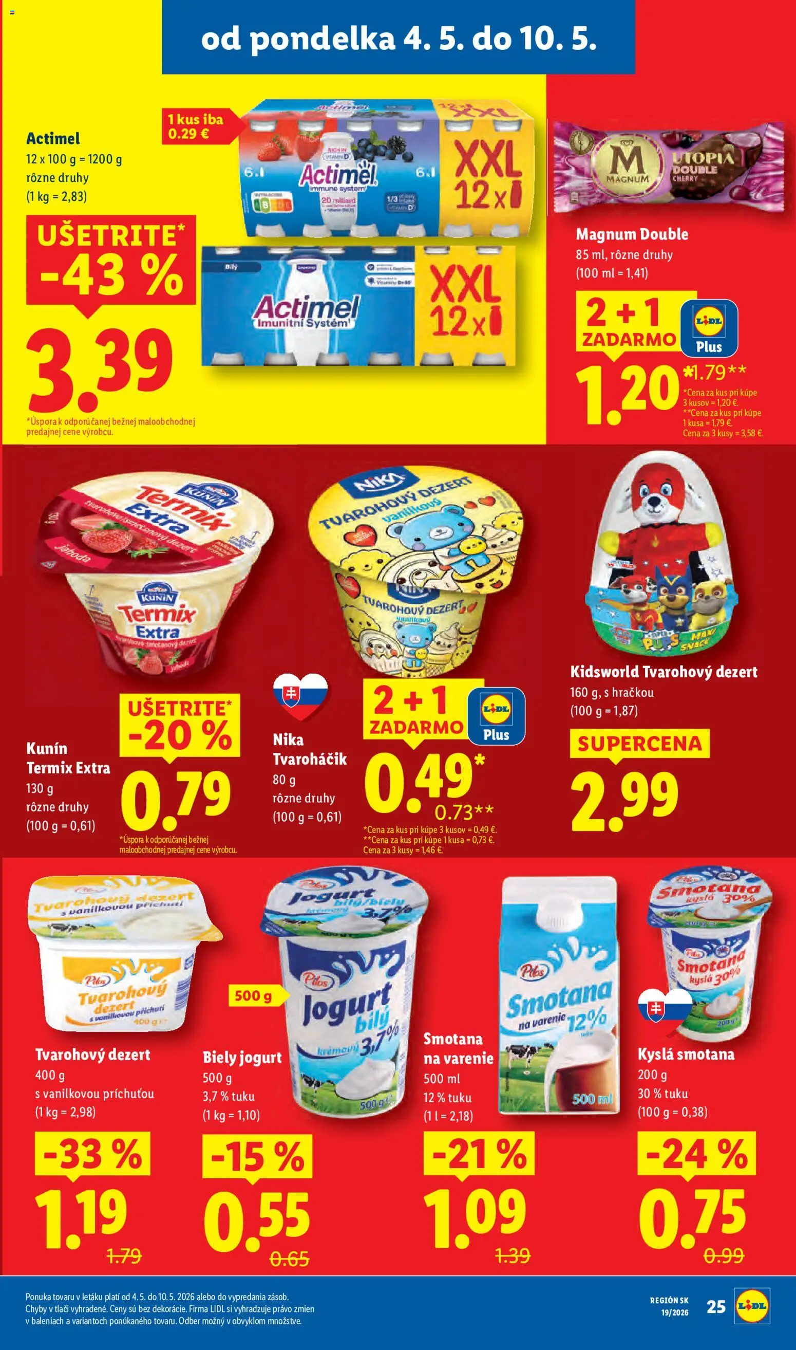 Nové Lidl akcie – leták je platný od 04.05.2026 | Strana: 37 | Produkty: Smotana, Biely jogurt, Magnum, Actimel