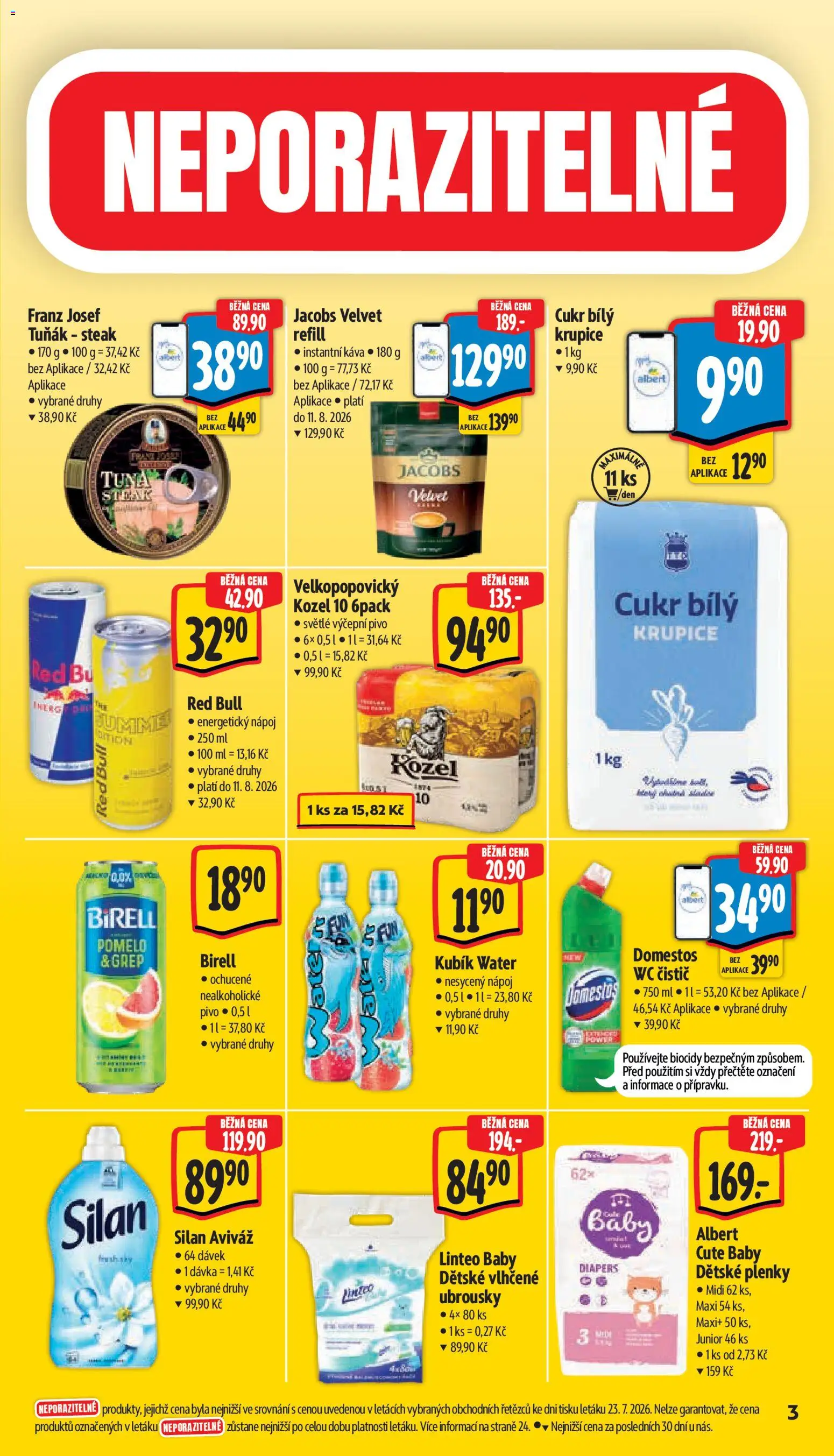 Albert leták - Supermarket od 29.07.2026 | Strana: 7 | Produkty: Vlhčené ubrousky, Ubrousky, Red Bull, Tuňák steak