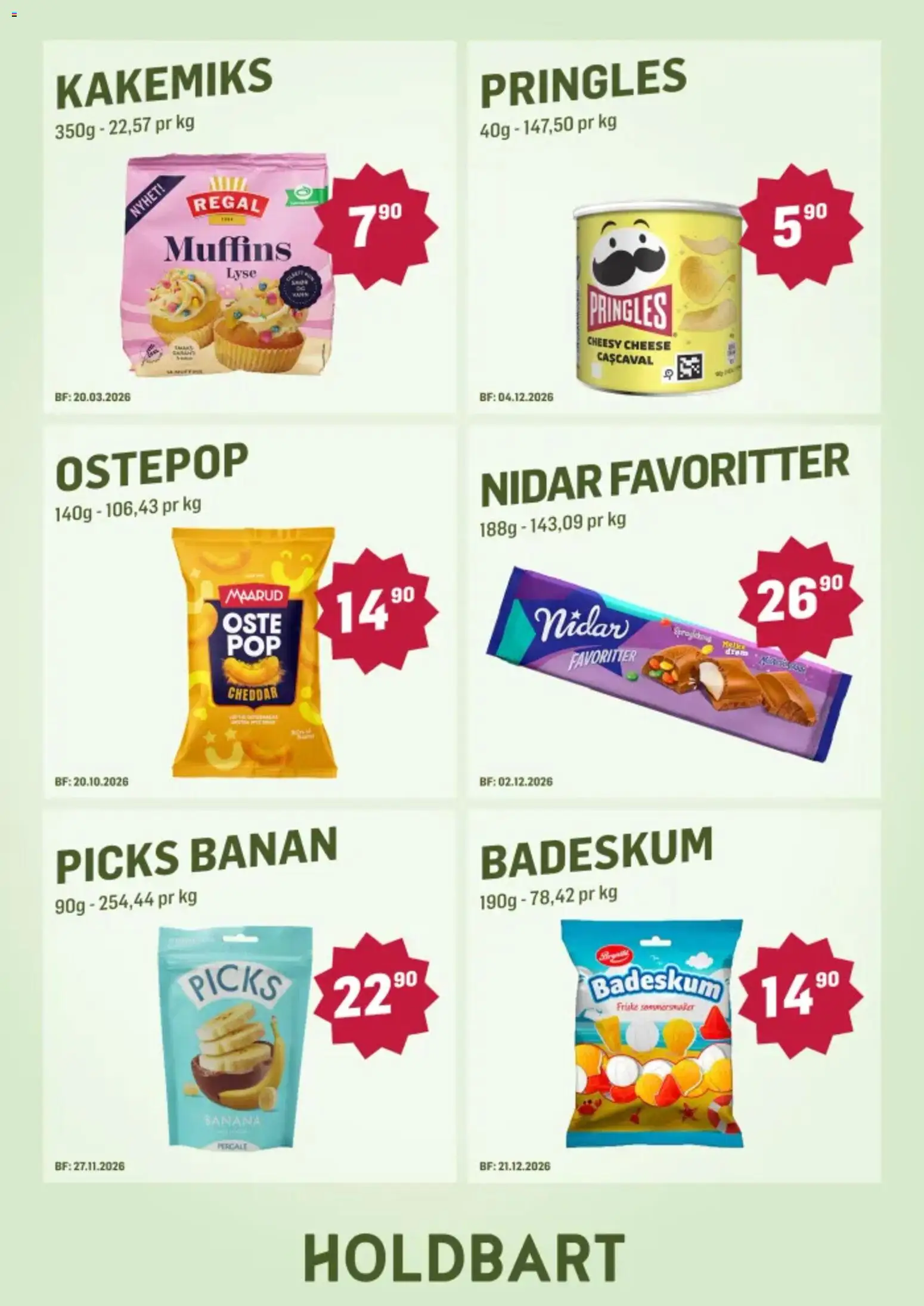 {H1} | Side: 7 | Produkter: Badeskum, Ostepop, Muffins, Pringles