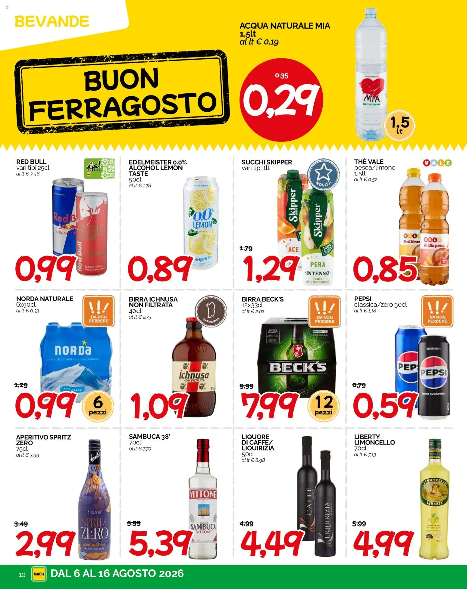 Volantino HarDis del 06/08/2026 | Pagina: 10 | Prodotti: Acqua, Bevande, Pera, Acqua naturale