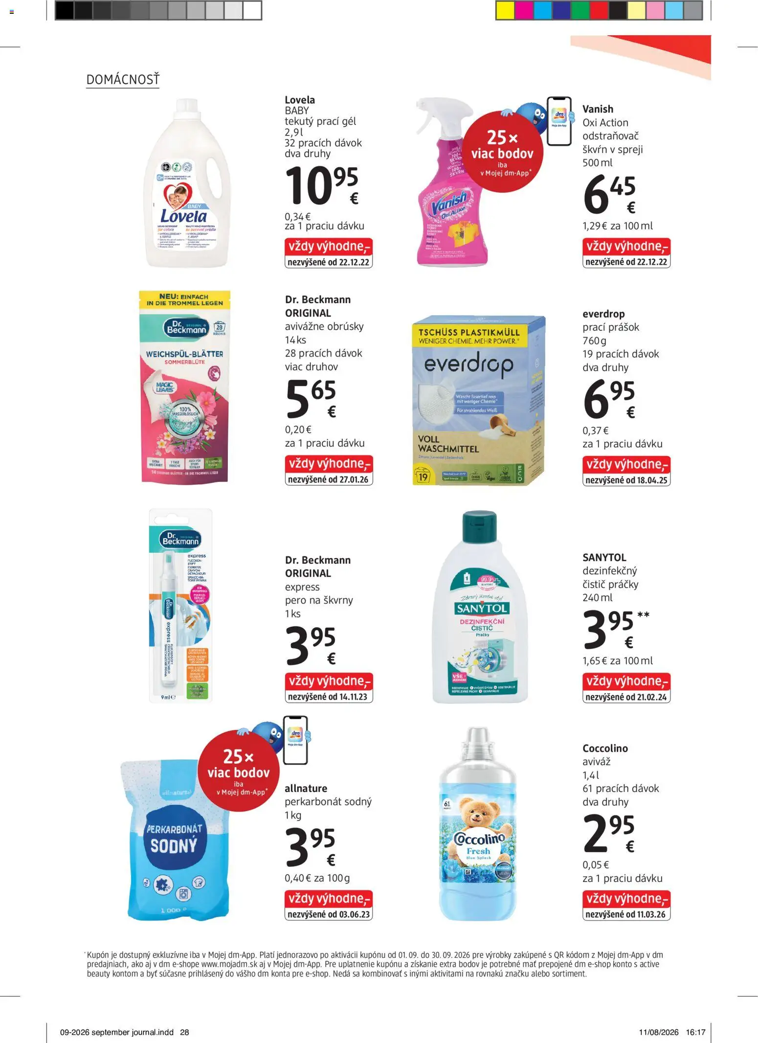 Nové dm drogerie akcie – leták je platný od 01.09.2026 | Strana: 28 | Produkty: Práčky, Prací prášok, Vanish, Prací gél