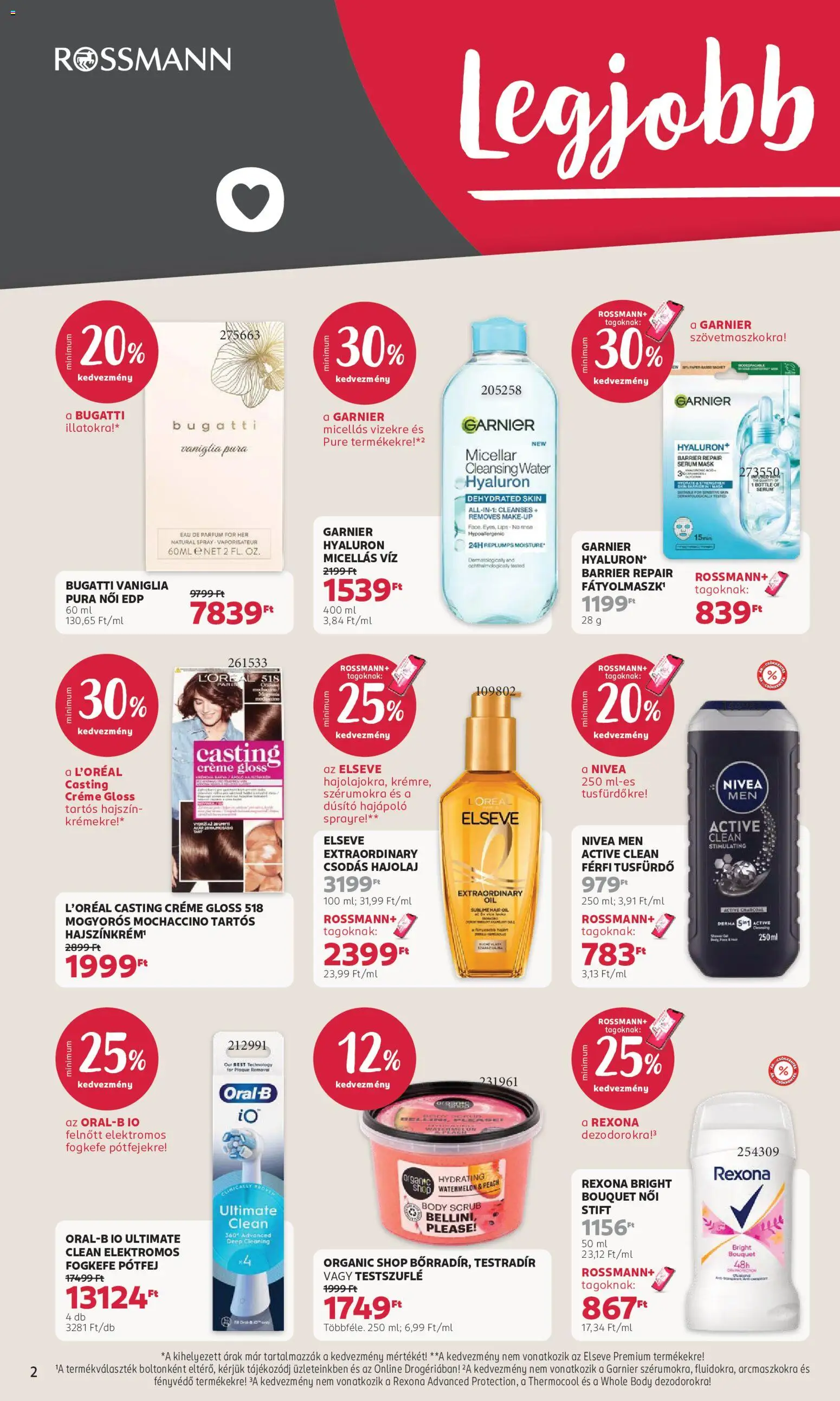 Rossmann akciós ujság - amely érvényes a következő dátumtól: 2026.10.19. | Oldal: 2 | Termékek: Body, Rexona, Hajolaj, Fényvédő