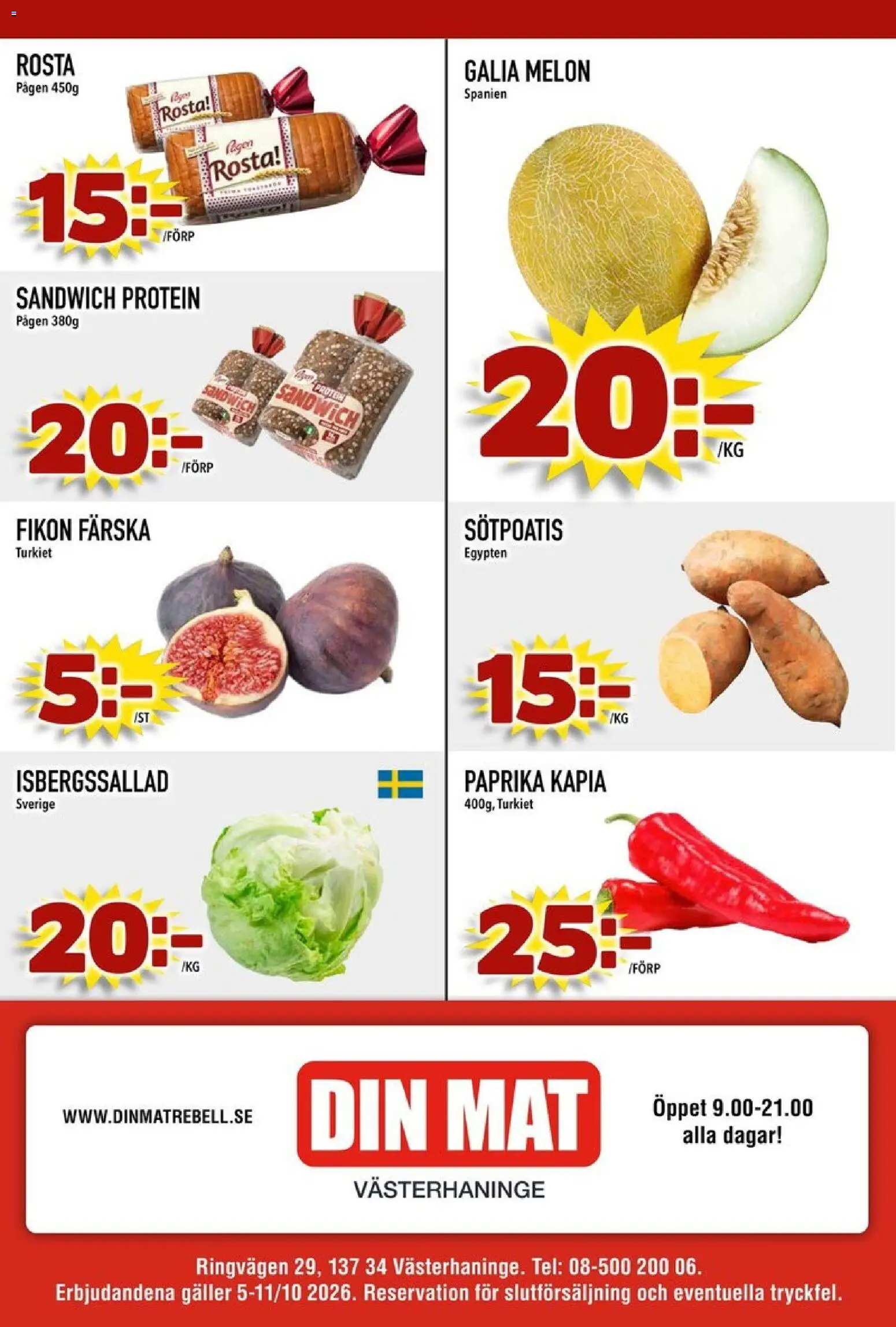 Din Mat reklamblad aktuell från 05/10/2026 | Sida: 8 | Produkter: Paprika, Galler, Isbergssallad, Protein