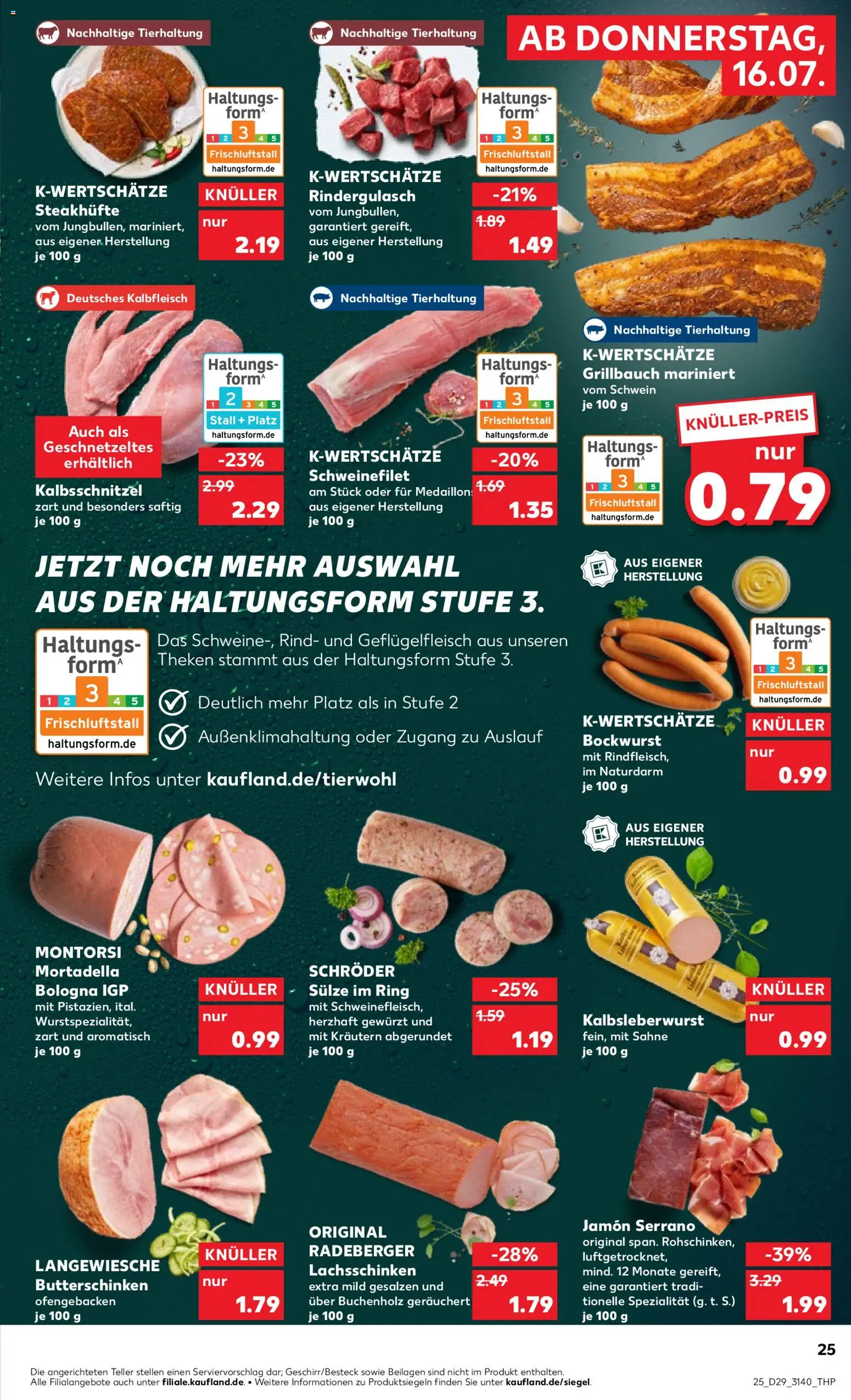 Kaufland Prospekt Leipzig – gültig ab 16.07.2026 | Seite: 25 | Produkte: Bockwurst, Rindergulasch, Schweinefilet, Sahne