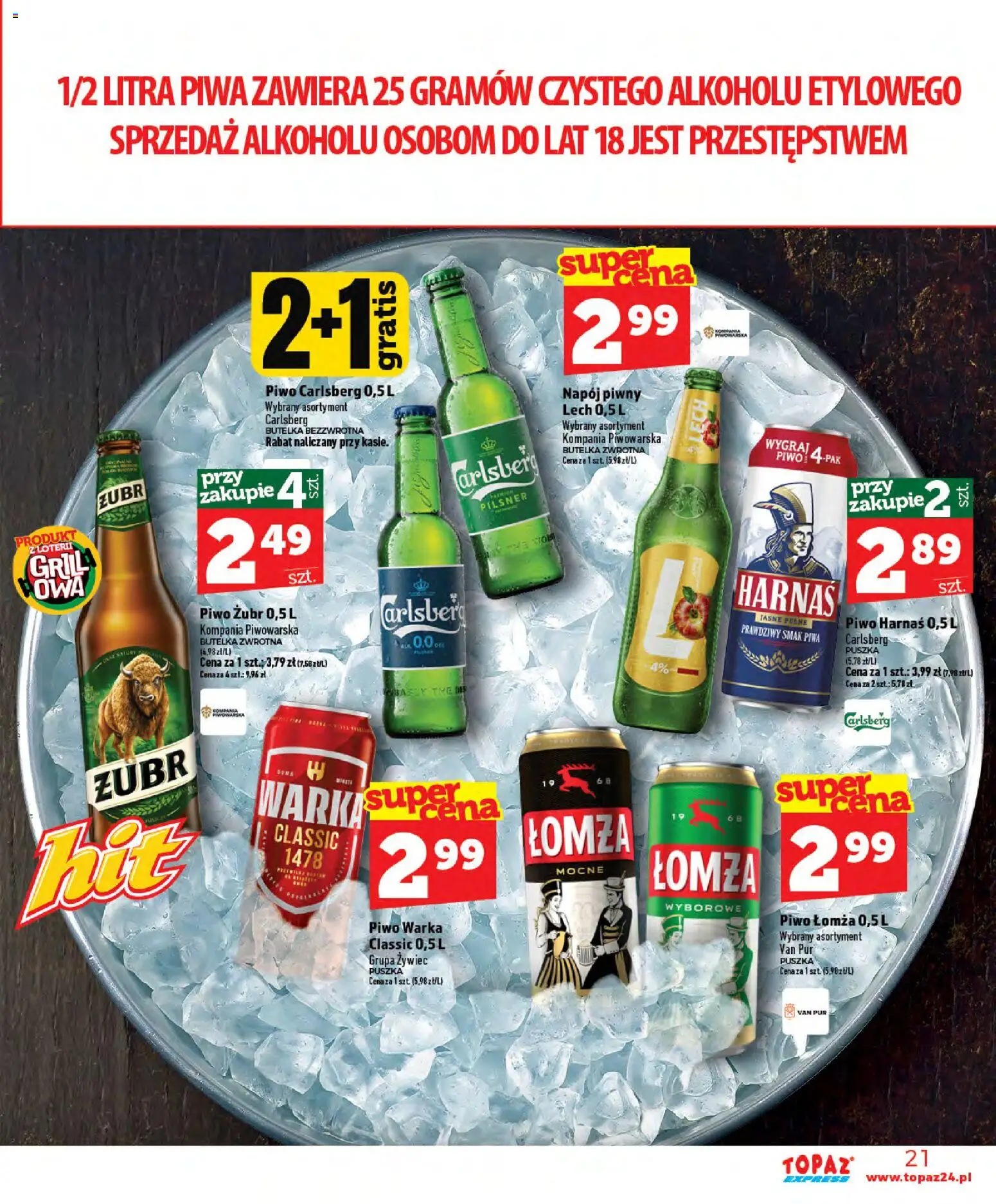 Topaz gazetka - Express od 11.06.2026 | Strona: 21 | Produkty: Piwo żubr, Piwo Warka, Piwo Carlsberg, Piwo