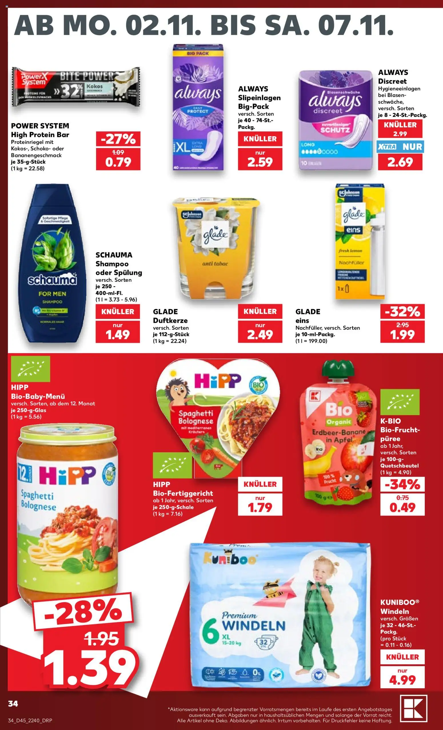 Kaufland Německo leták od 02.11.2026 | Strana: 34 | Produkty: Protein bar, Kokos, Protein, Hipp