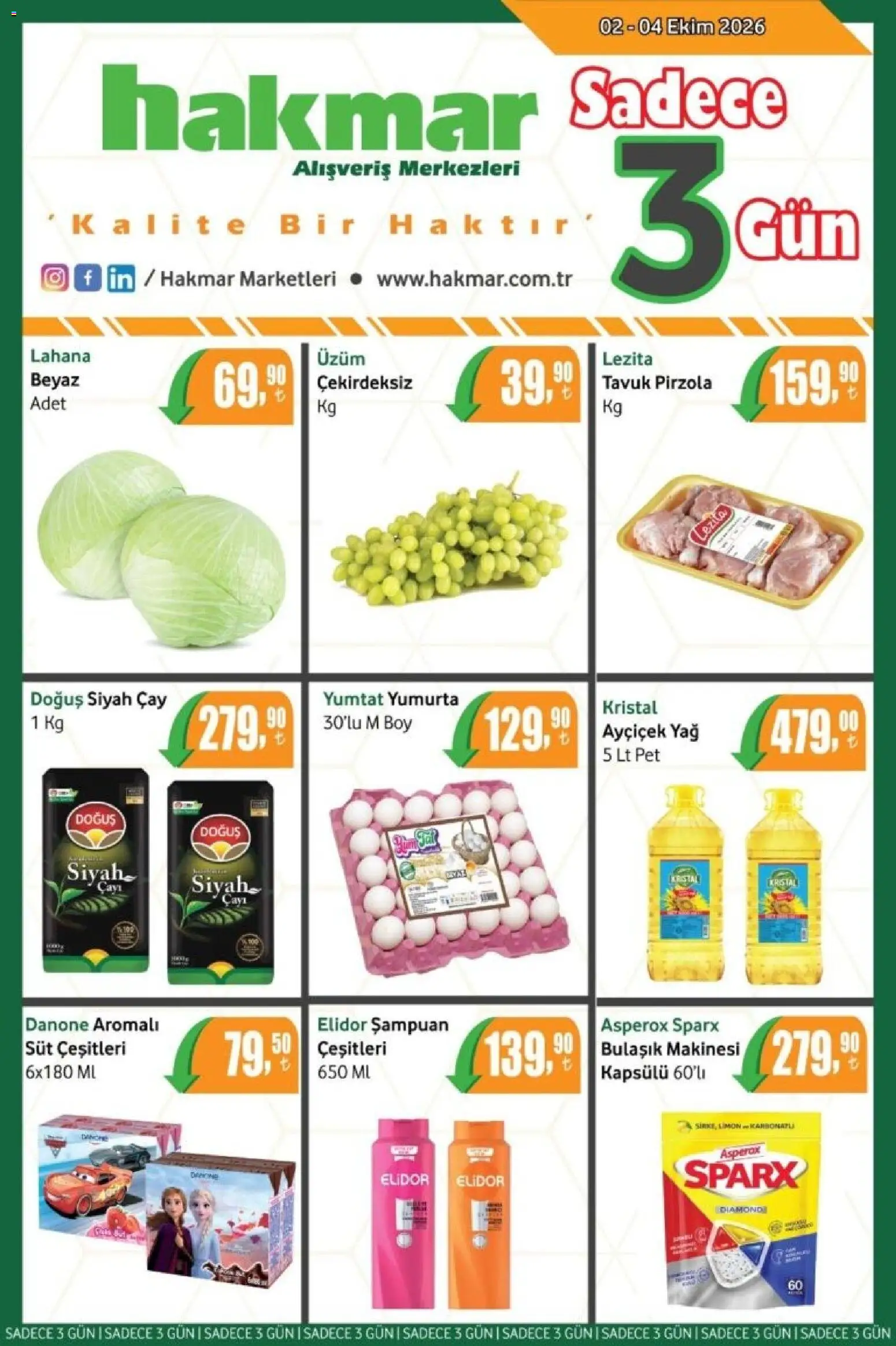 Hakmar - Katalog Sadece 3 Gün - 02 Ekim 2026 tarihinden itibaren geçerlidir | Sayfa: 1 | Ürünler: Çay, Yağ, Limon, Üzüm