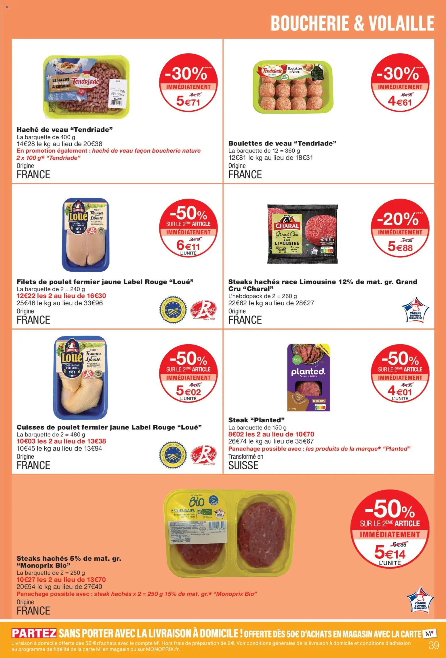 {H1} | Page: 39 | Produits: Cuisses de poulet, Steak, Volaille, Viande