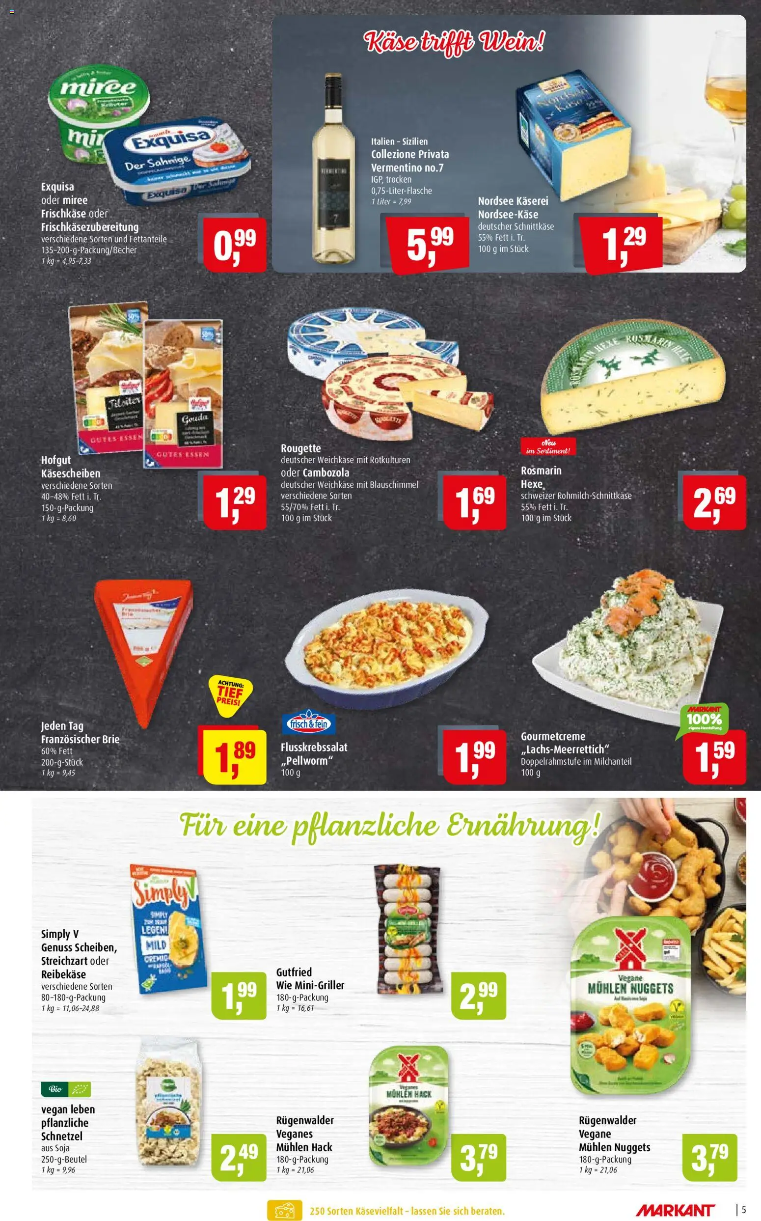 Markant Prospekt – gültig ab 31.08.2026 | Seite: 5 | Produkte: Exquisa, Wein, Reibekase, Frischkase
