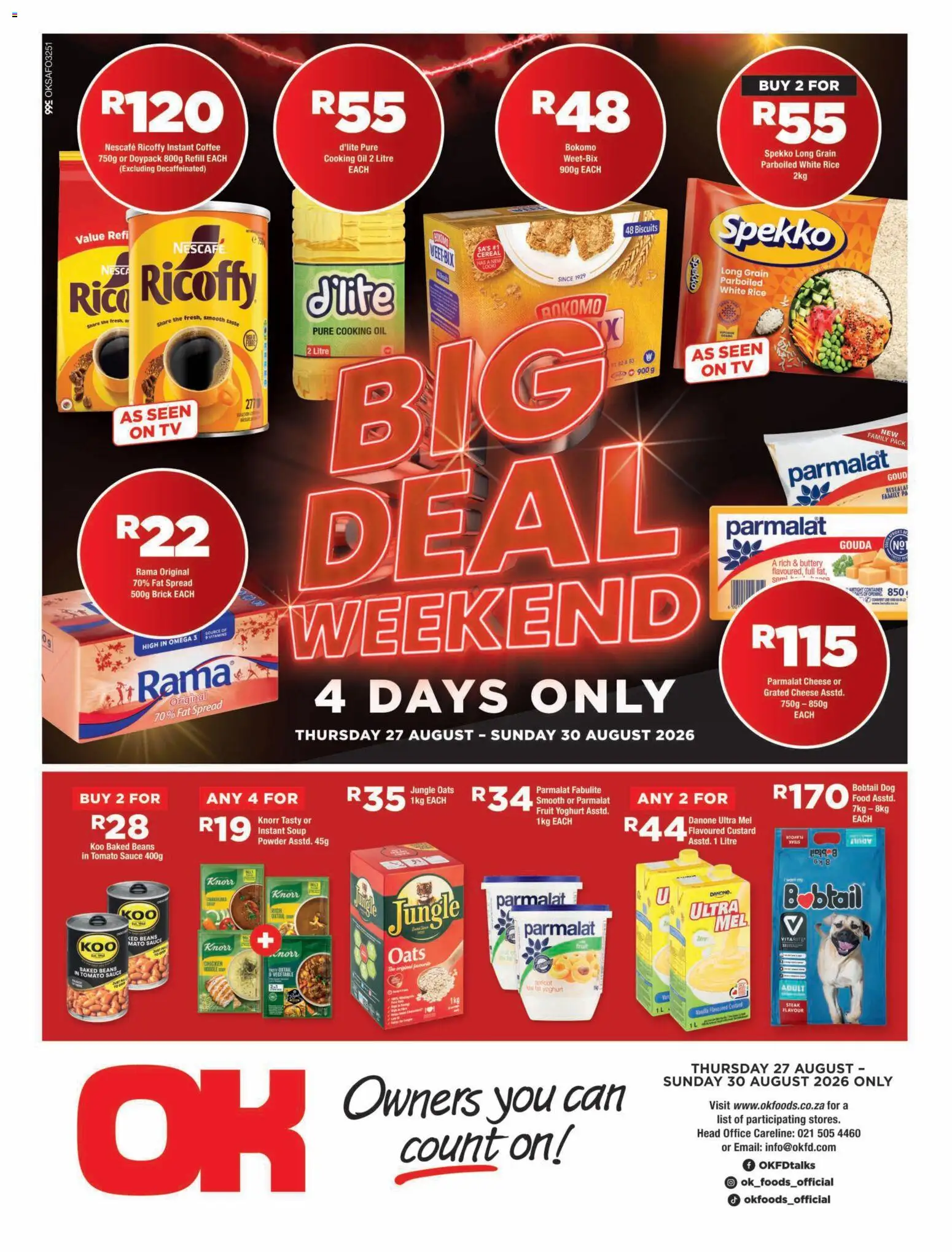 New OK Foods catalogue – valid from 27/08/2026 | Page: 1 | Products: Baked beans, TV, Oats, Tomato sauce
