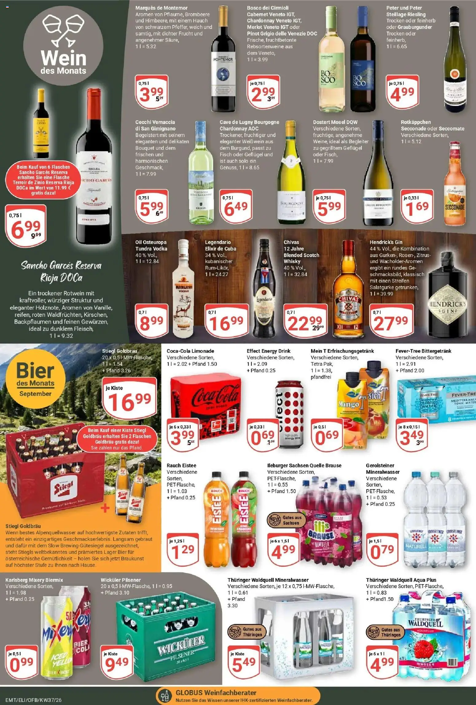 Globus Prospekt Erfurt-Linderbach – gültig ab 07.09.2026 | Seite: 20 | Produkte: Bier, Mineralwasser, Mixery, Vodka