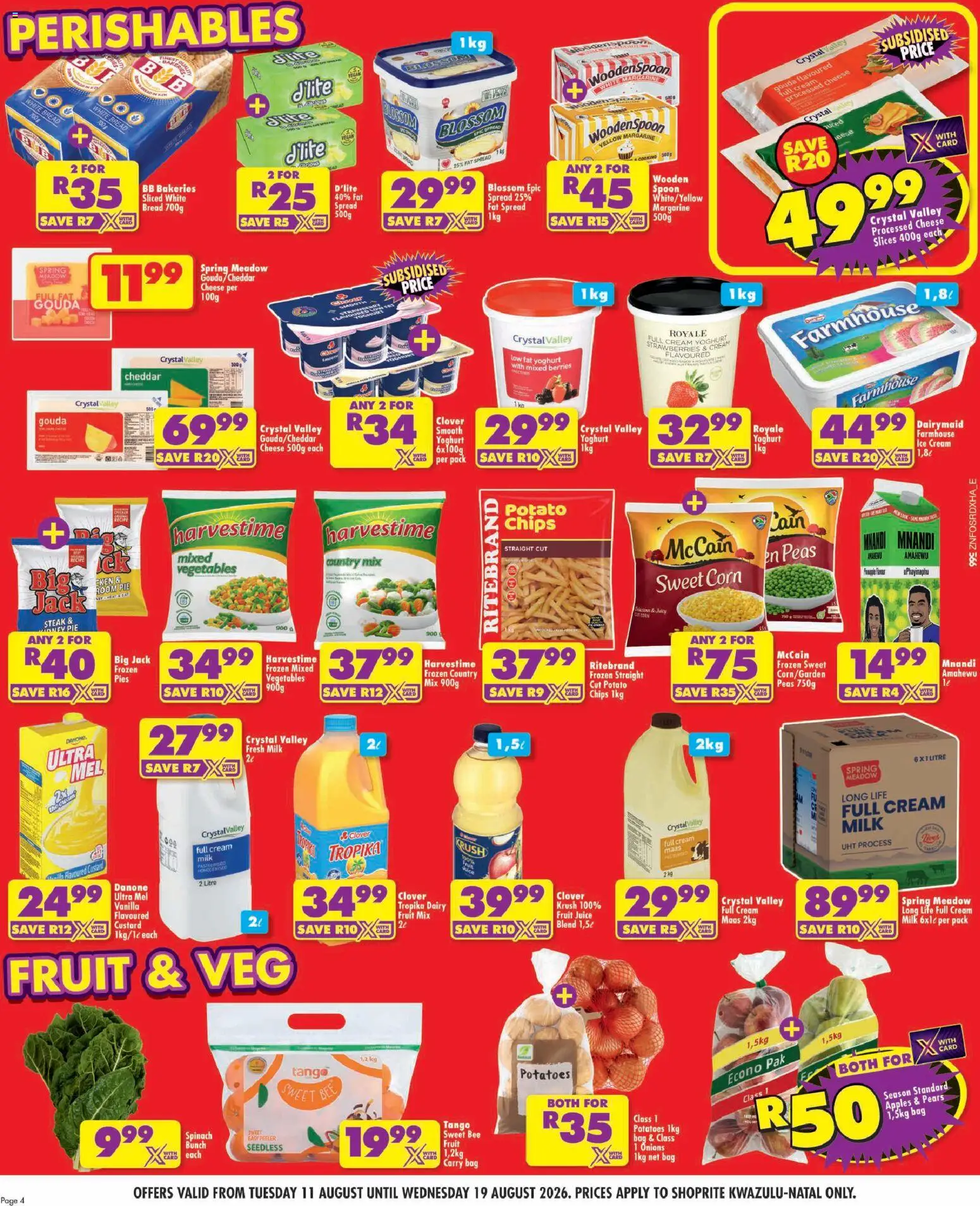 New Shoprite catalogue – valid from 11/08/2026 | Page: 4 | Products: Custard, Yoghurt, Cheese, Vegetables