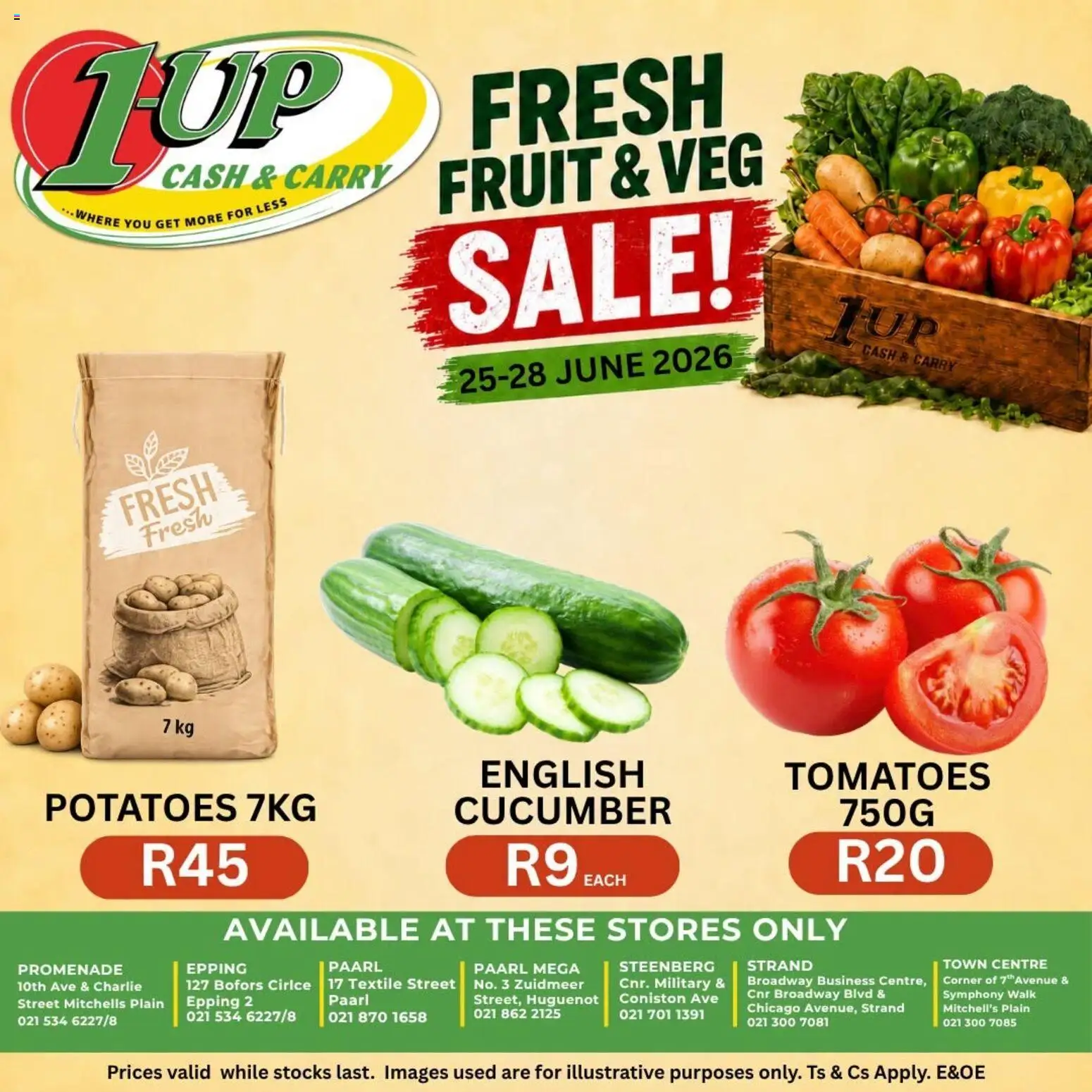 New 1UP Cash & Carry catalogue – valid from 25/06/2026 | Page: 1 | Products: Tomatoes, Potatoes, Fruit