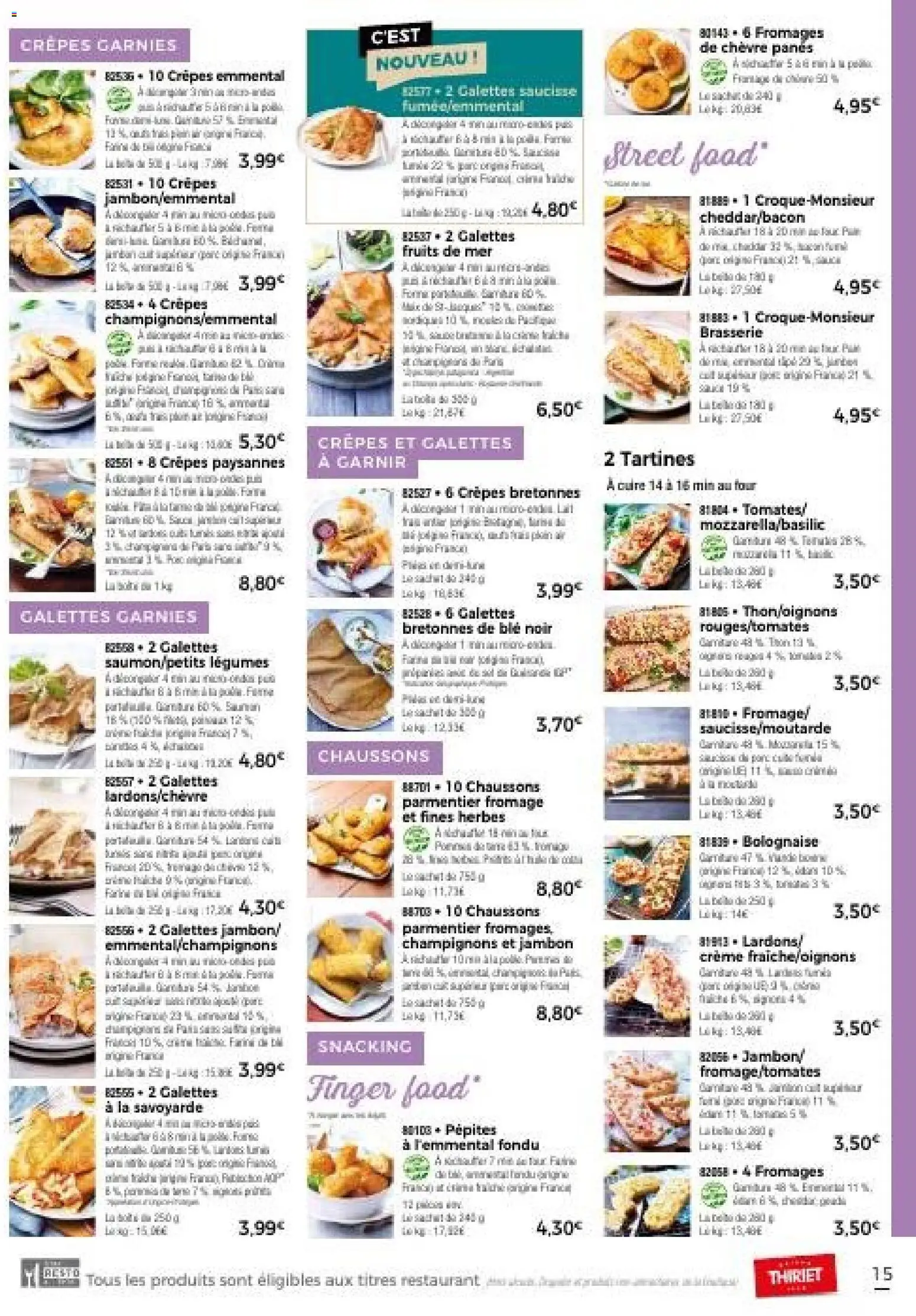 {H1} | Page: 15 | Produits: Tartines, Moutarde, Jambon, Chaussons