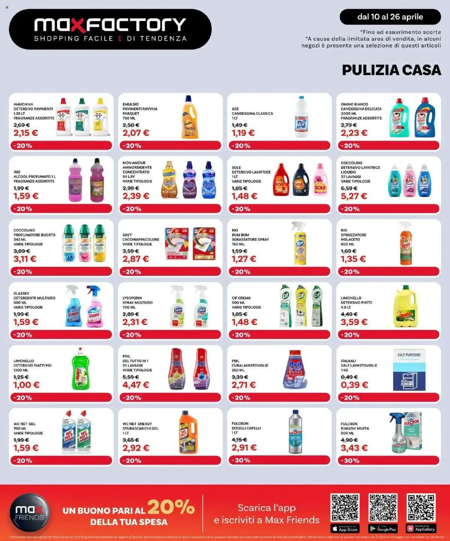 Volantino Max Factory del 10.04.2026 | Pagina: 23 | Prodotti: Ammorbidente, Detergente, Sgrassatore, Sale