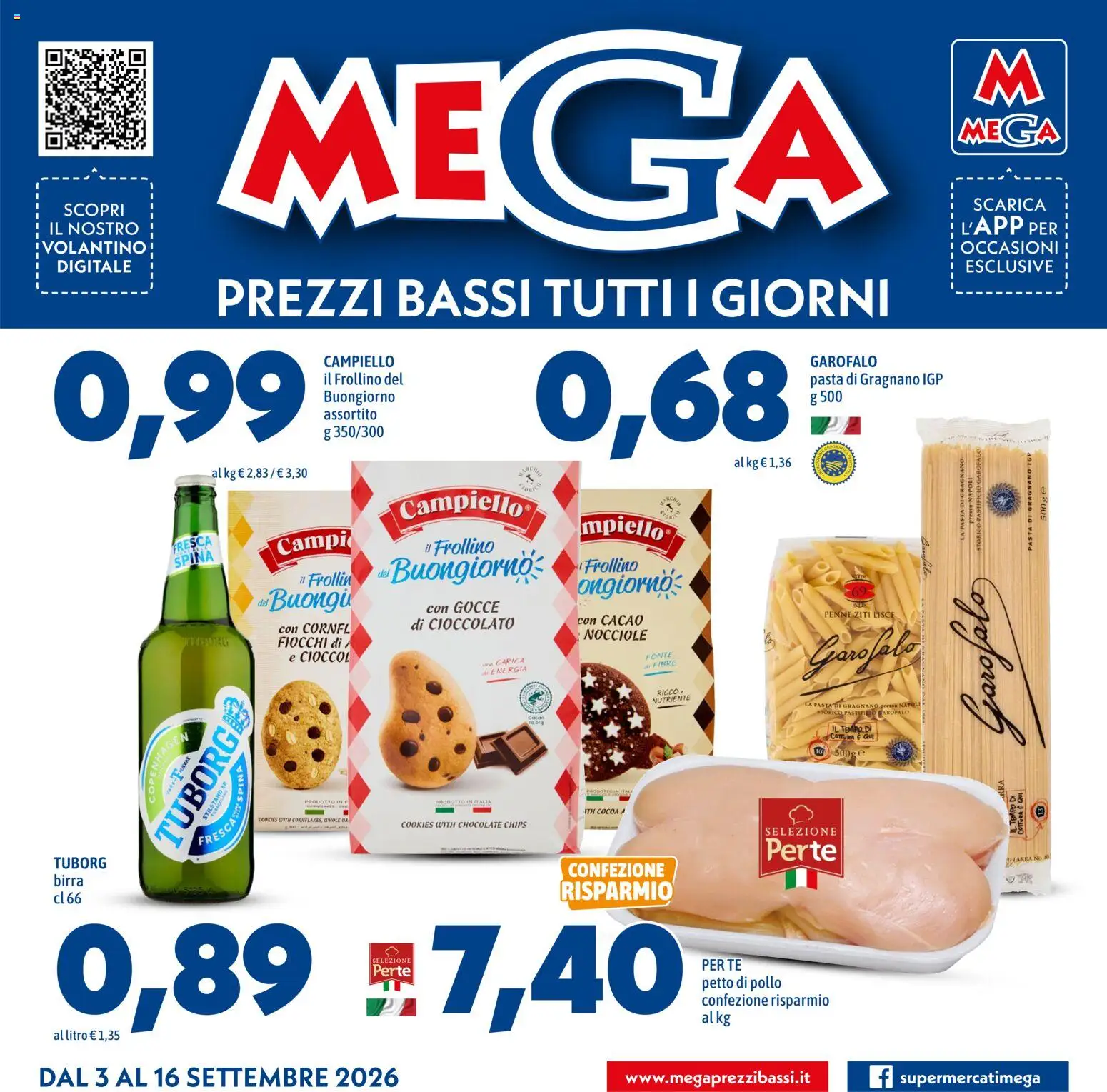 Volantino Mega del 03/09/2026 | Pagina: 1 | Prodotti: Cioccolato, Tè, Fiocchi, Penne