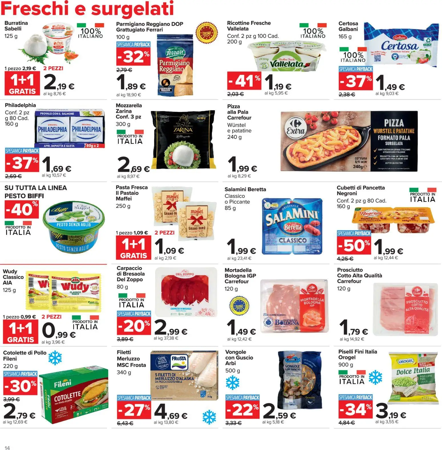 Volantino Carrefour del 16.06.2026 | Pagina: 14 | Prodotti: Patatine, Vongole, Pesca, Parmigiano