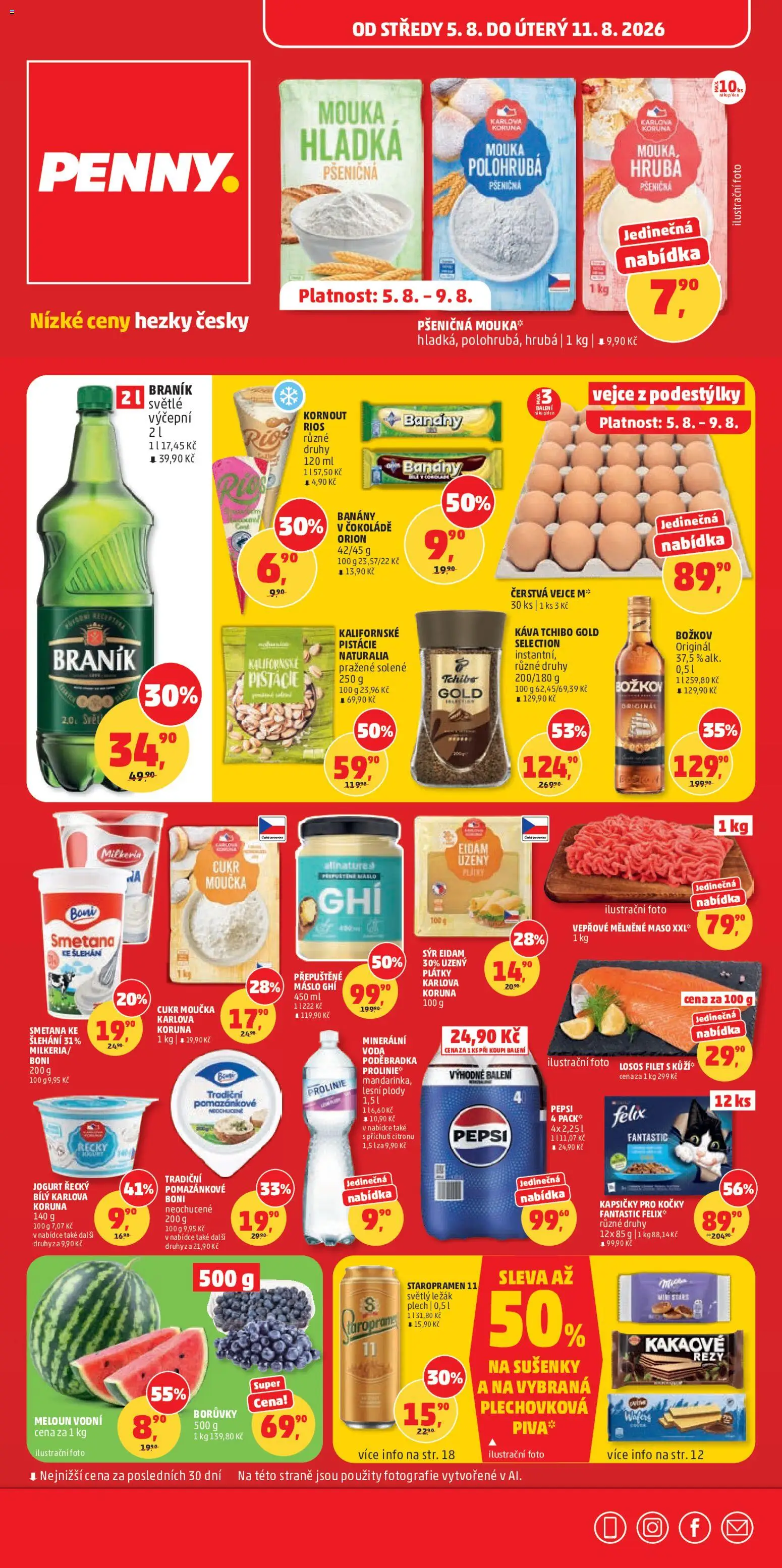 Penny Market leták od 05.08.2026 | Strana: 1 | Produkty: Mouka polohrubá, Pepsi, Braník, Mouka