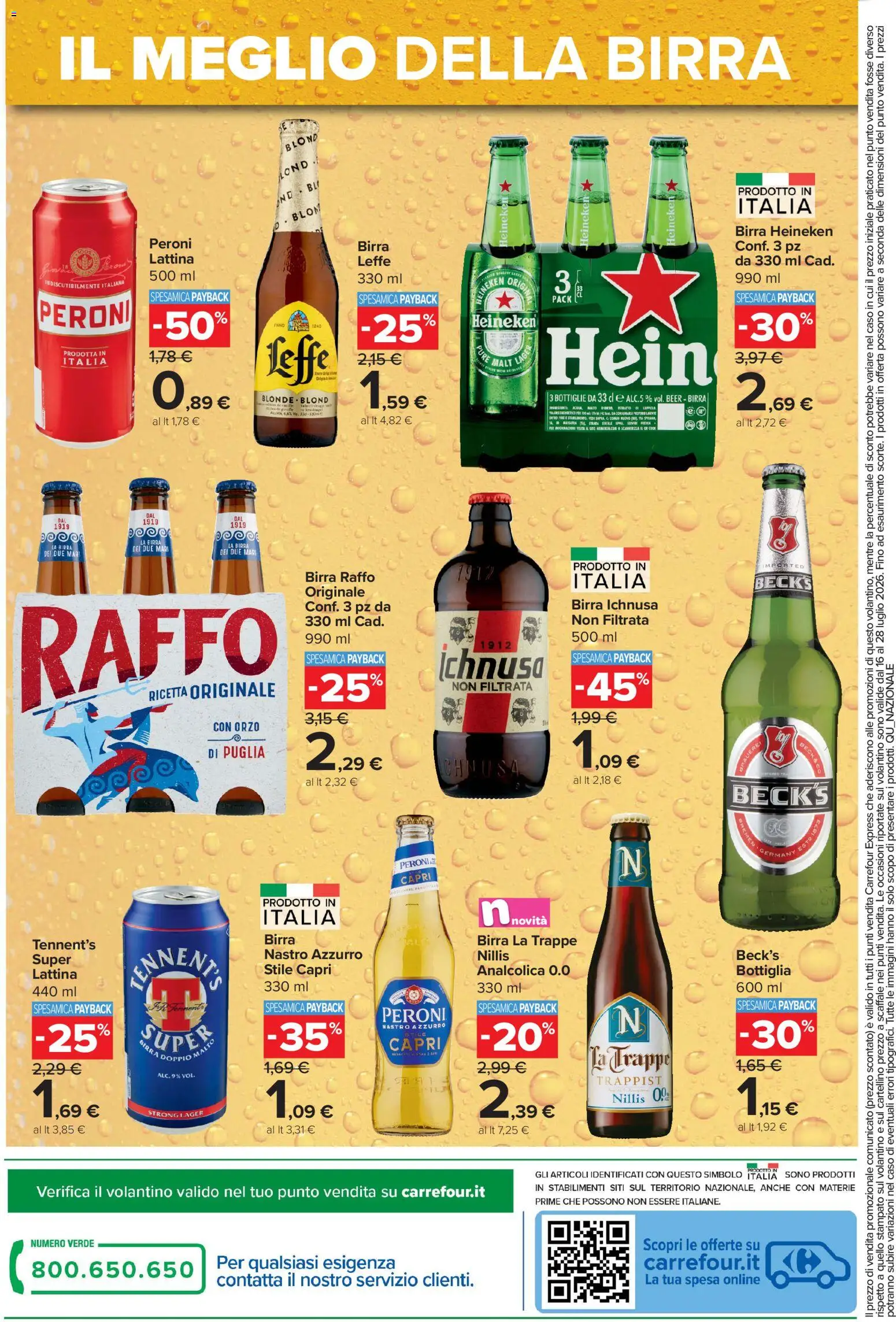 Volantino Carrefour del 16/07/2026 | Pagina: 10 | Prodotti: Tennent's, Scaffale, Heineken, Bottiglia