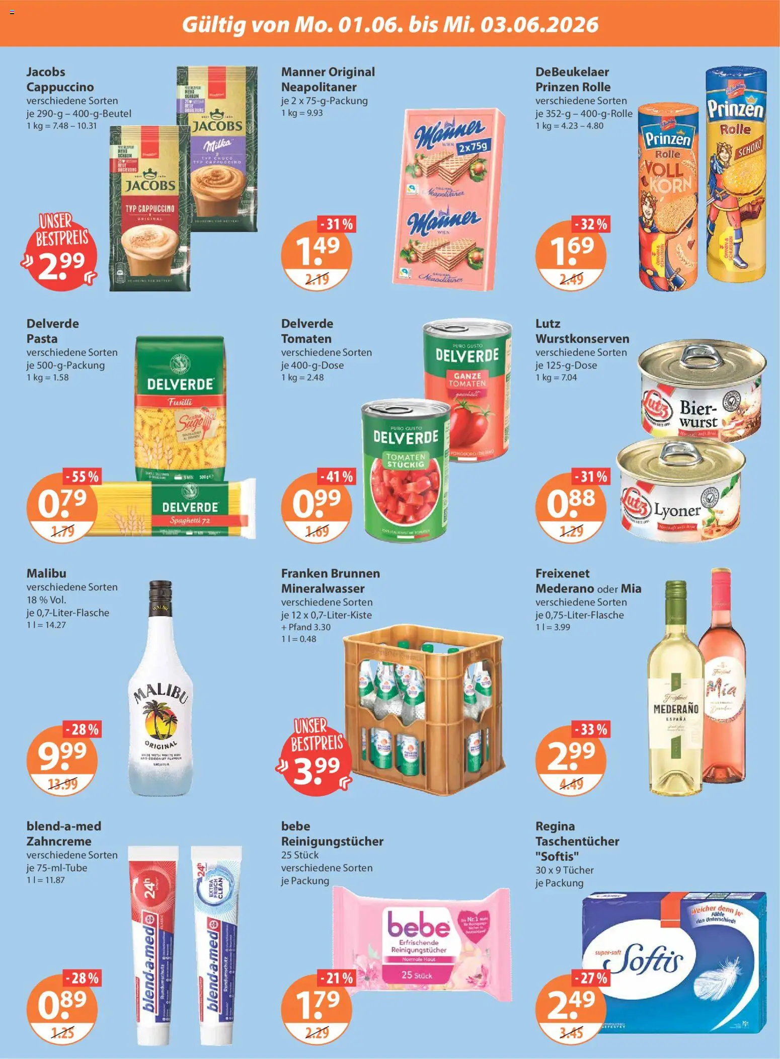 V-Markt Schwaben / Oberbayern ab Montag – gültig ab 01.06.2026 | Seite: 3 | Produkte: Tomaten, Milka, Mineralwasser, Pasta