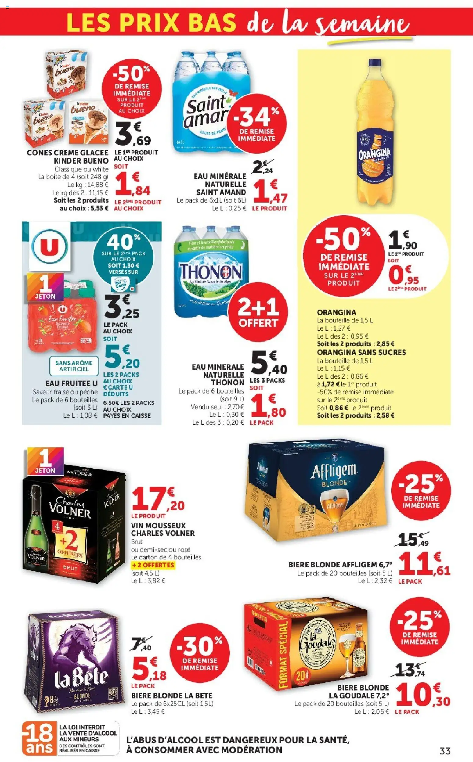 {H1} | Page: 33 | Produits: Eau minérale, Affligem, Pêche, Crème