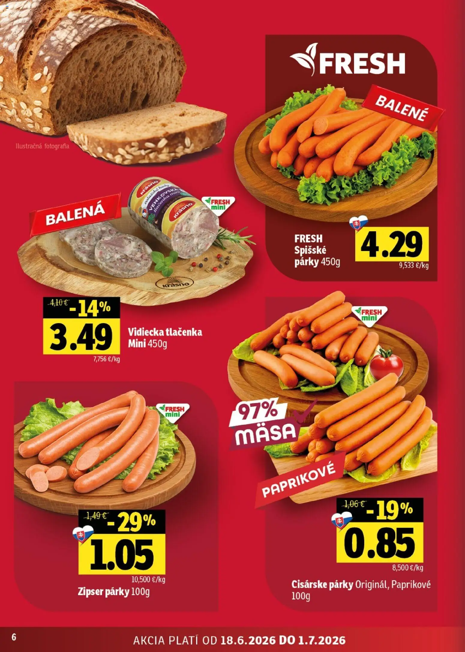 Nové Fresh akcie – leták je platný od 18.06.2026 | Strana: 6 | Produkty: Párky