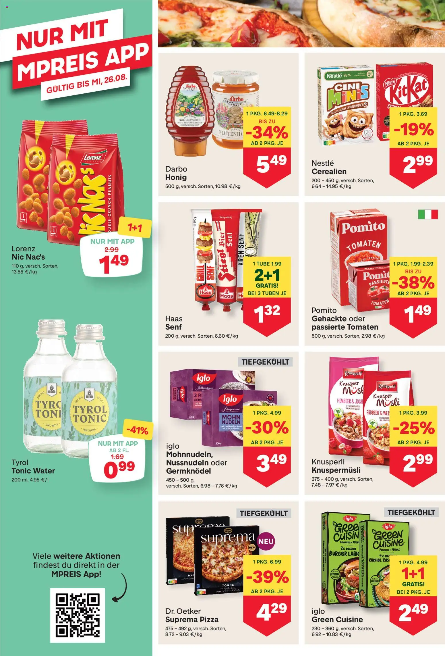 MPREIS Flugblatt gültig ab 13.08.2026 | Seite: 8 | Produkte: Burger, Pizza, Tomaten, Nudeln