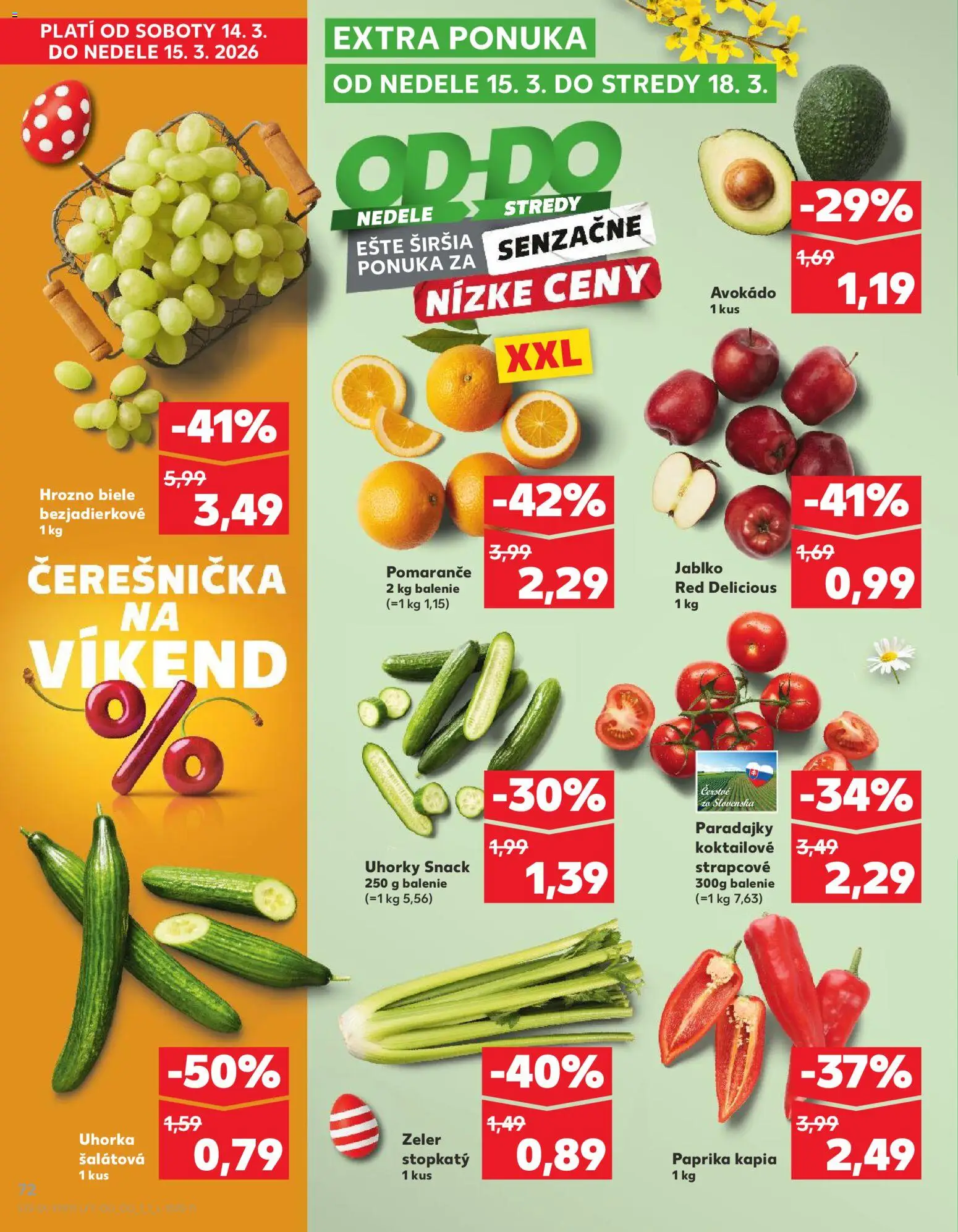Nové Kaufland akcie – leták je platný od 12.03.2026 | Strana: 72 | Produkty: Paprika, Pomaranče, Paradajky, Uhorky