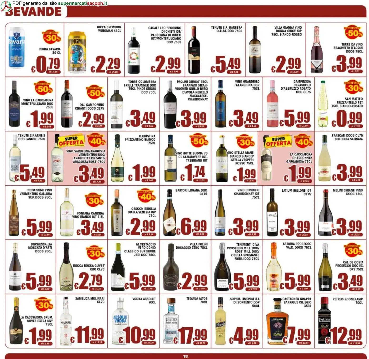 Volantino Sacoph del 29.05.2026 | Pagina: 18 | Prodotti: Spumante, Bottiglia, Grappa, Vino bianco
