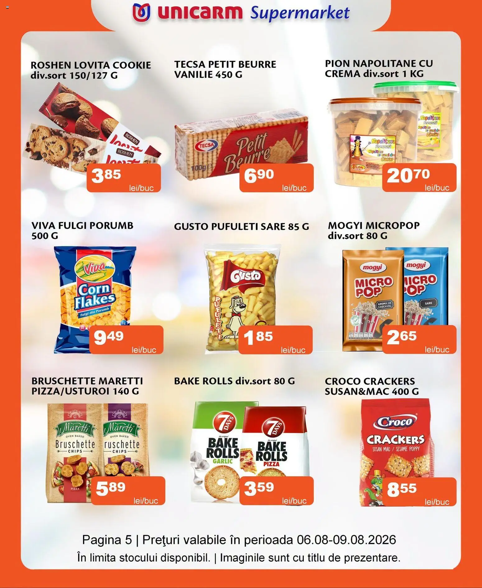 Noul catalog Unicarm – valabil de la 06.08.2026 | Pagină: 5 | Produse: Cașcaval, Napolitane, Fulgi, Porumb