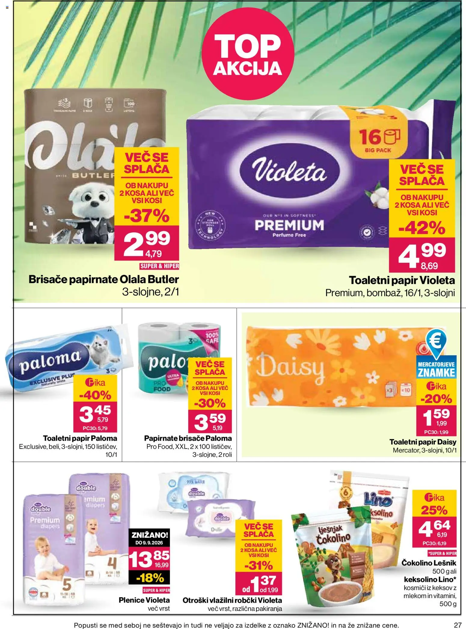 Novi Mercator katalog ponudbe – veljaven od 20.08.2026 | Stran: 27 | Izdelki: Med, Plenice, Toaletni papir, Papirnate brisače
