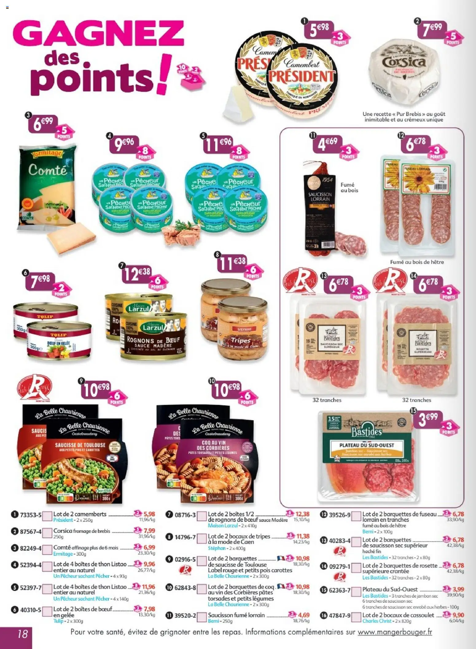 {H1} | Page: 18 | Produits: Petits pois, Jambon, Pâtes, Gelée